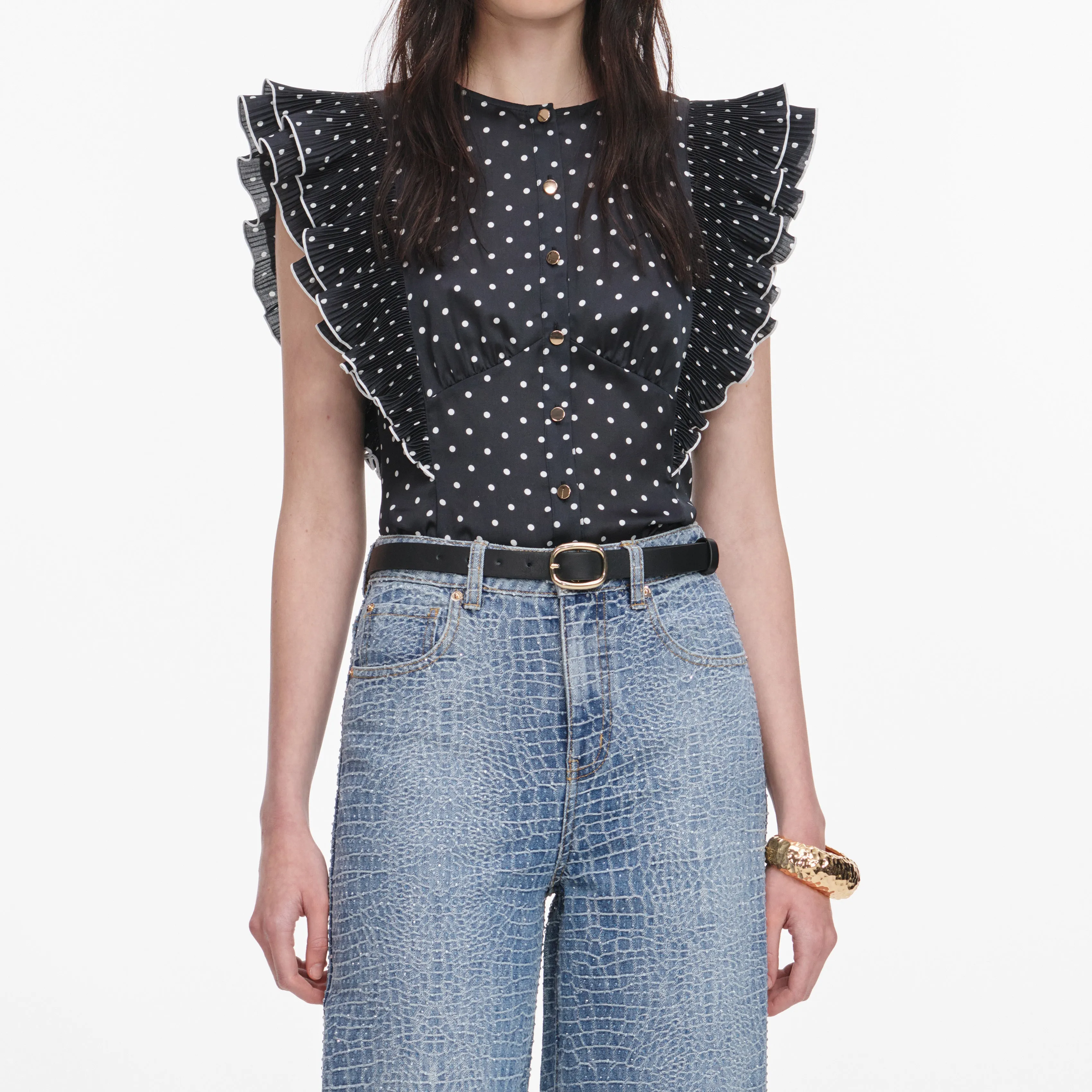 Black Polka Dot Frill Top sold by Self-Portrait product image thumbnail 4