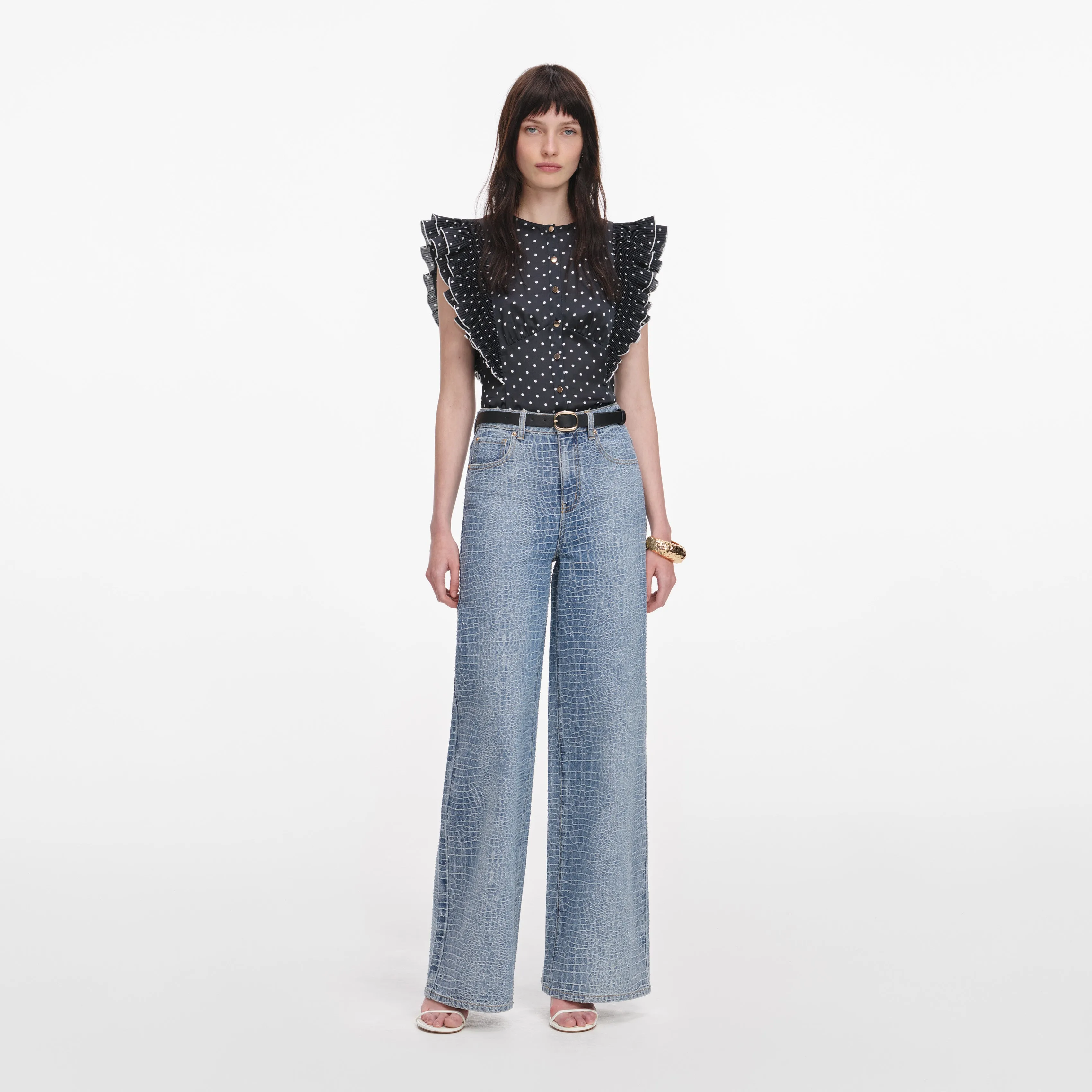 Black Polka Dot Frill Top sold by Self-Portrait