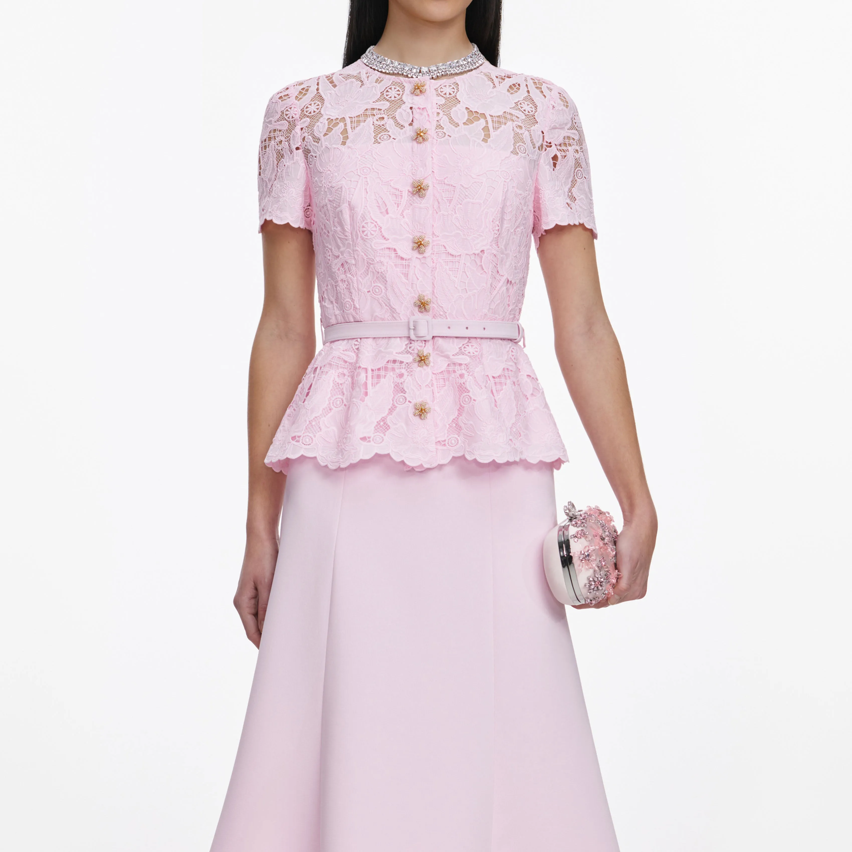 Pink Lace Crepe Midi Dress sold by Self-Portrait product image thumbnail 4