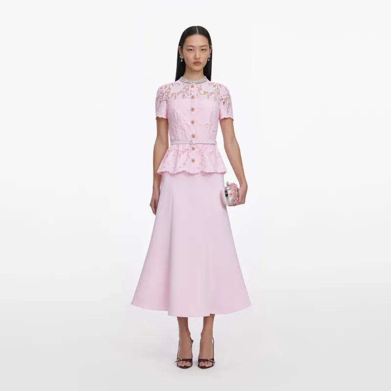 Pink Lace Crepe Midi Dress made by Self-Portrait