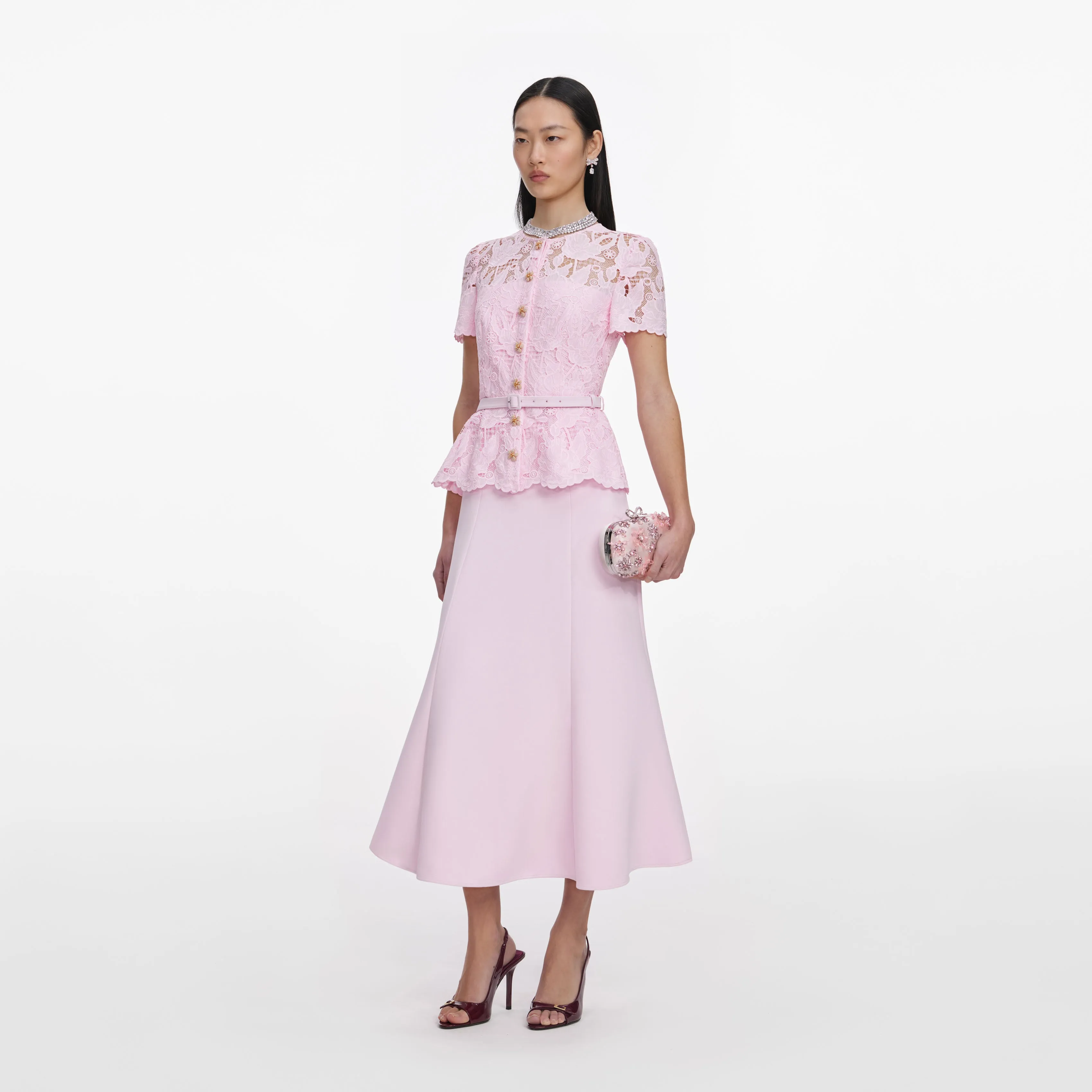 Pink Lace Crepe Midi Dress sold by Self-Portrait product image thumbnail 2