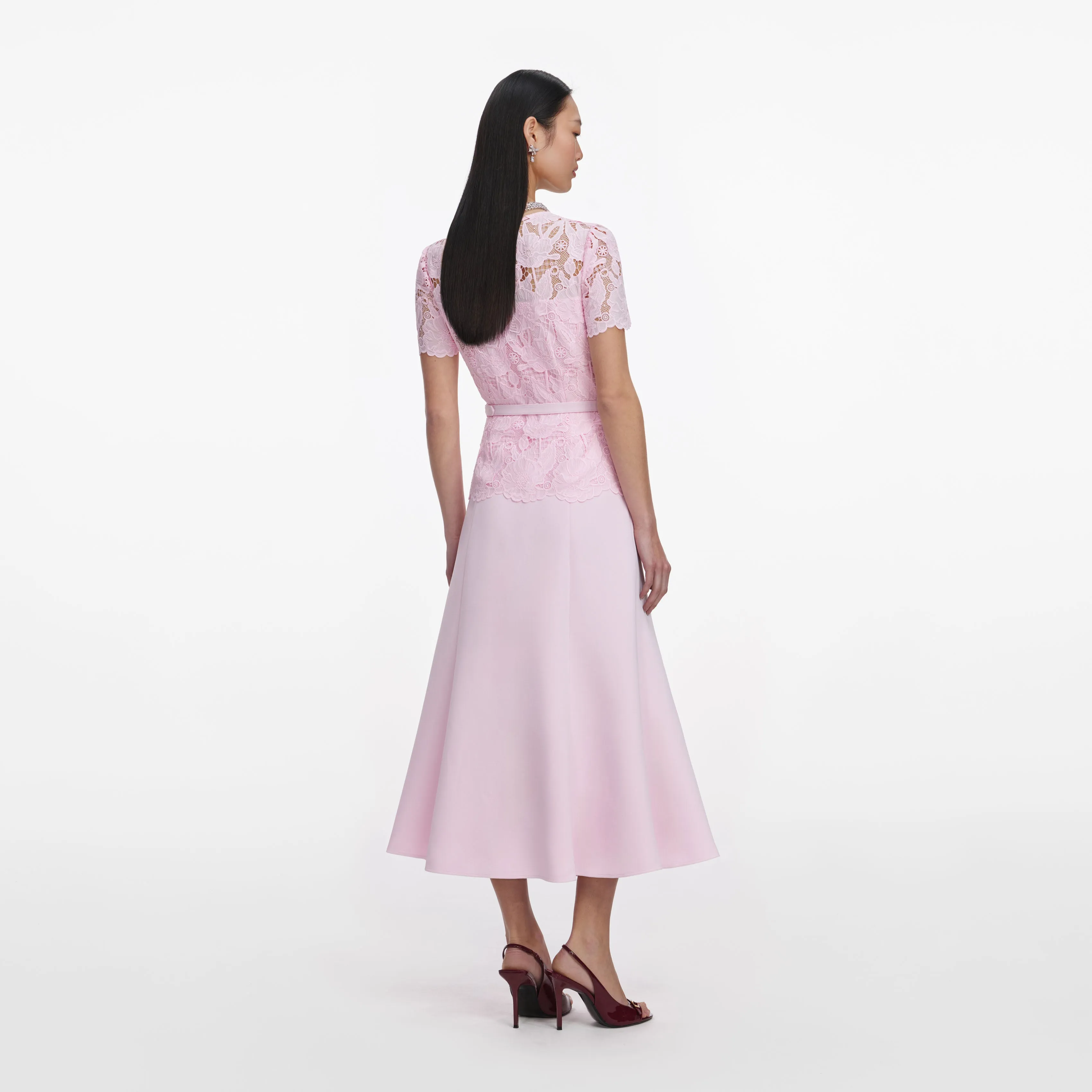 Pink Lace Crepe Midi Dress sold by Self-Portrait product image thumbnail 3