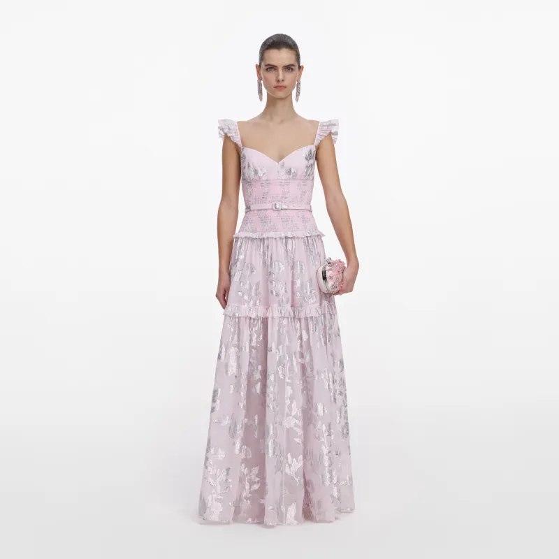 Pink Metallic Chiffon Flower Maxi Dress made by Self-Portrait