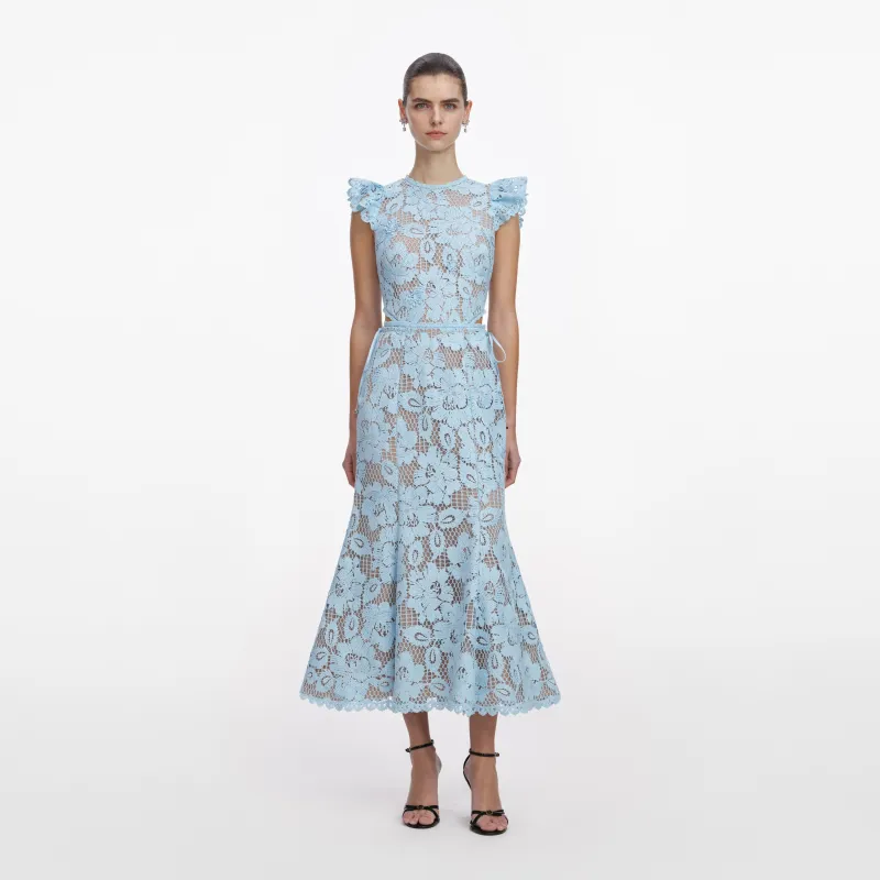 Blue Crochet Lace Midi Dress made by Self-Portrait