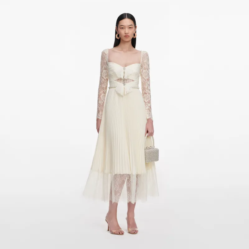 Cream Chiffon Lace Midi Dress made by Self-Portrait
