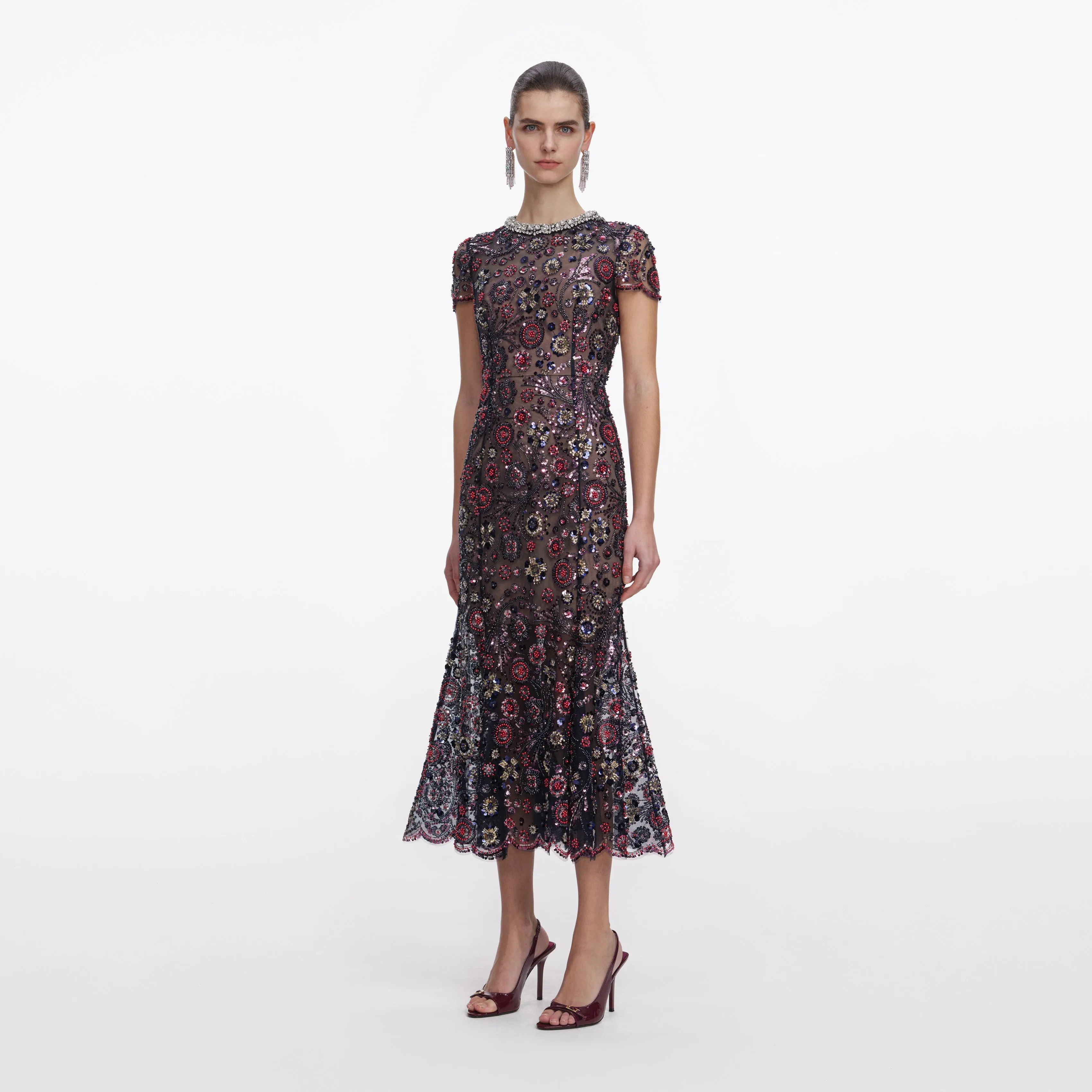 Navy Floral Sequin Midi Dress sold by Self-Portrait product image thumbnail 2
