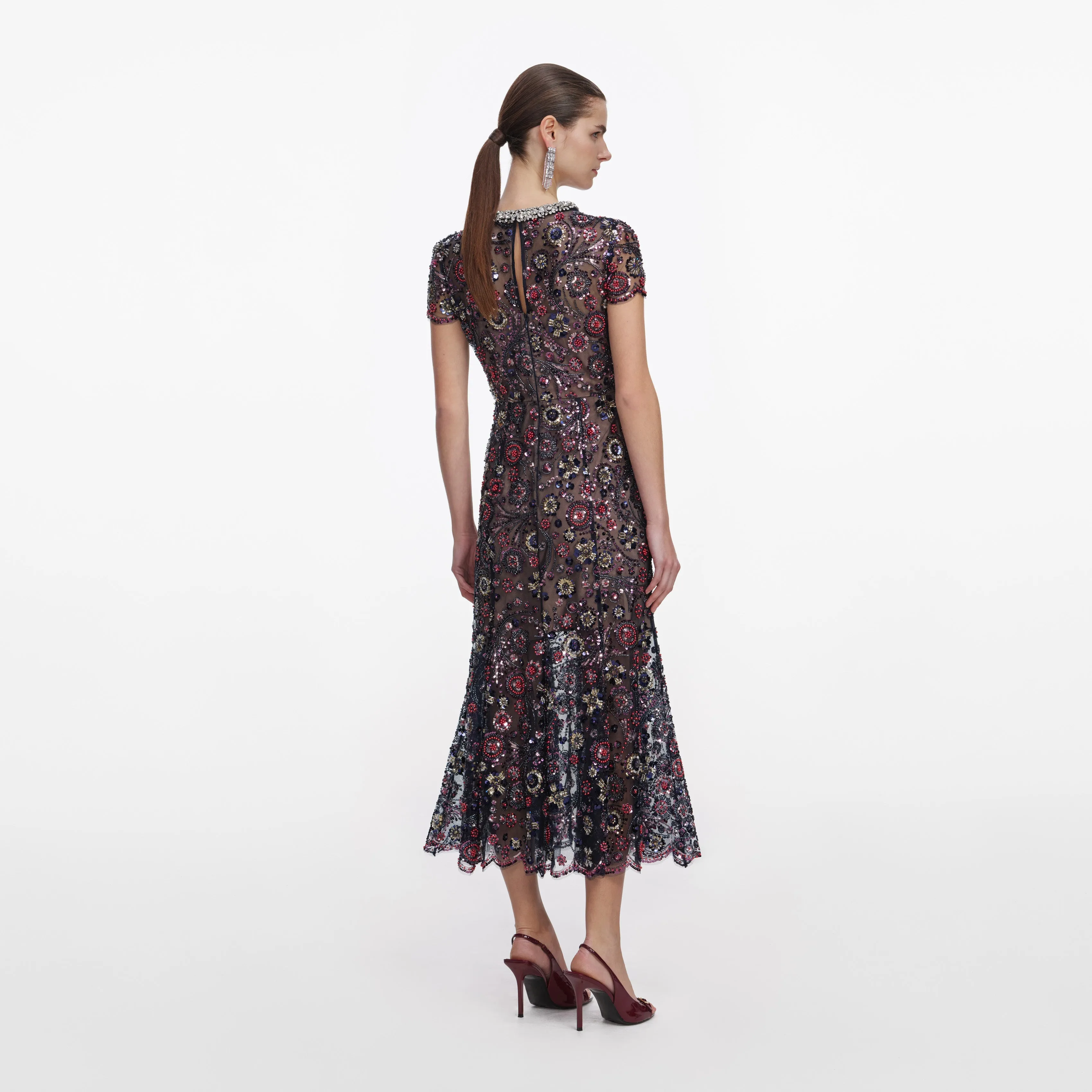 Navy Floral Sequin Midi Dress sold by Self-Portrait product image thumbnail 3