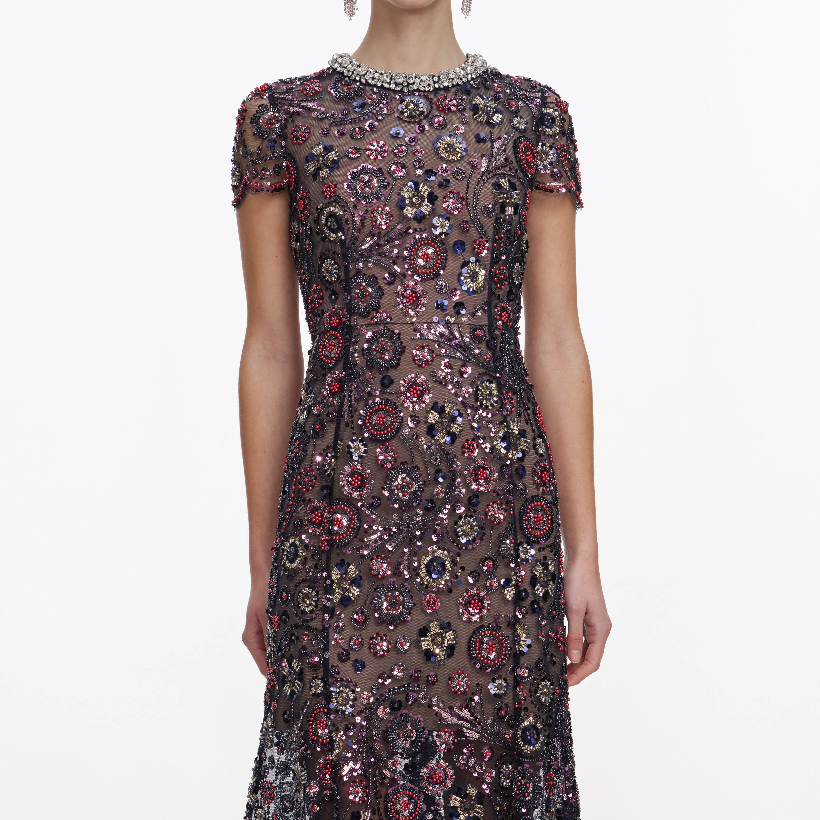 Navy Floral Sequin Midi Dress sold by Self-Portrait product image thumbnail 4