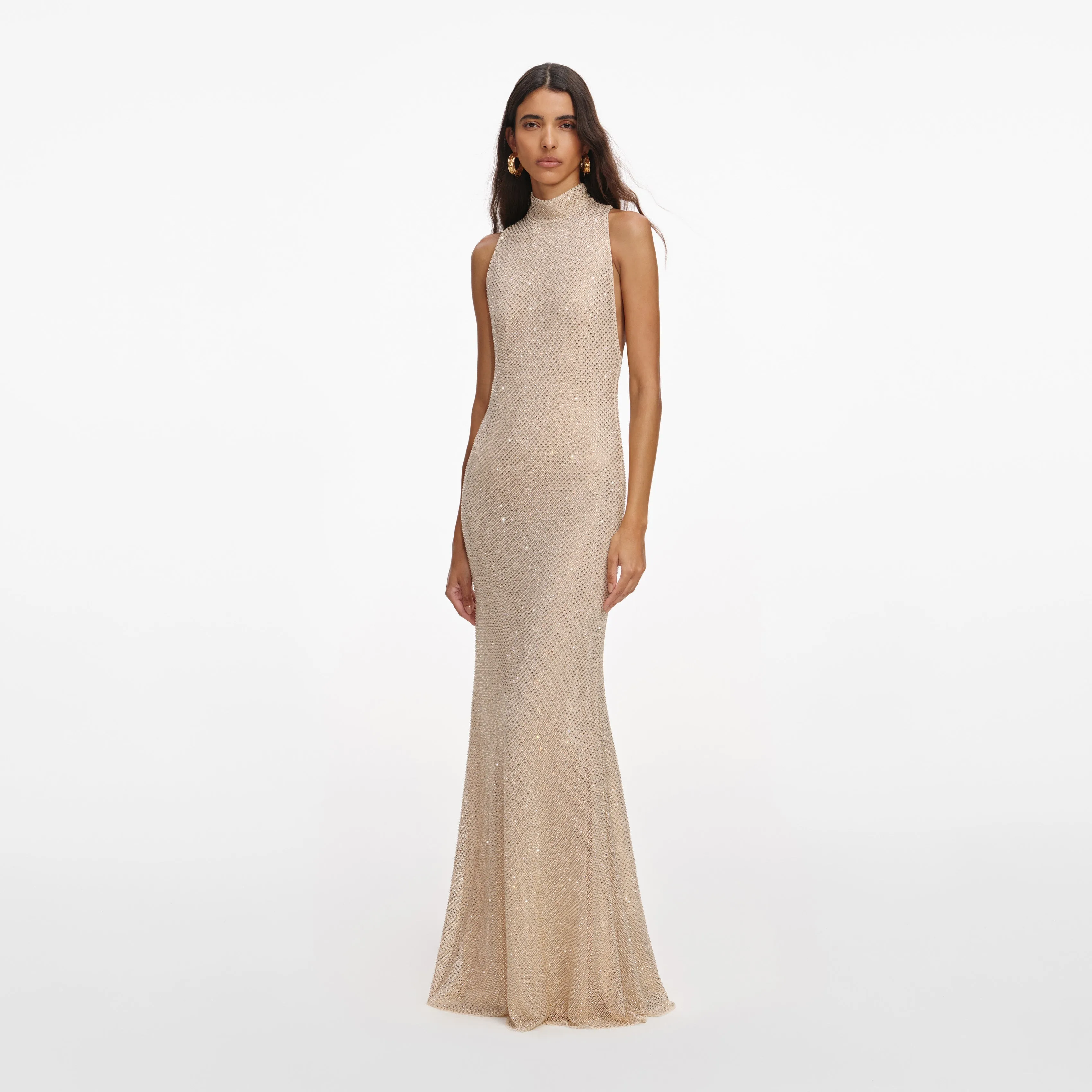 Champagne Rhinestone Racer Back Maxi Dress sold by Self-Portrait product image thumbnail 2