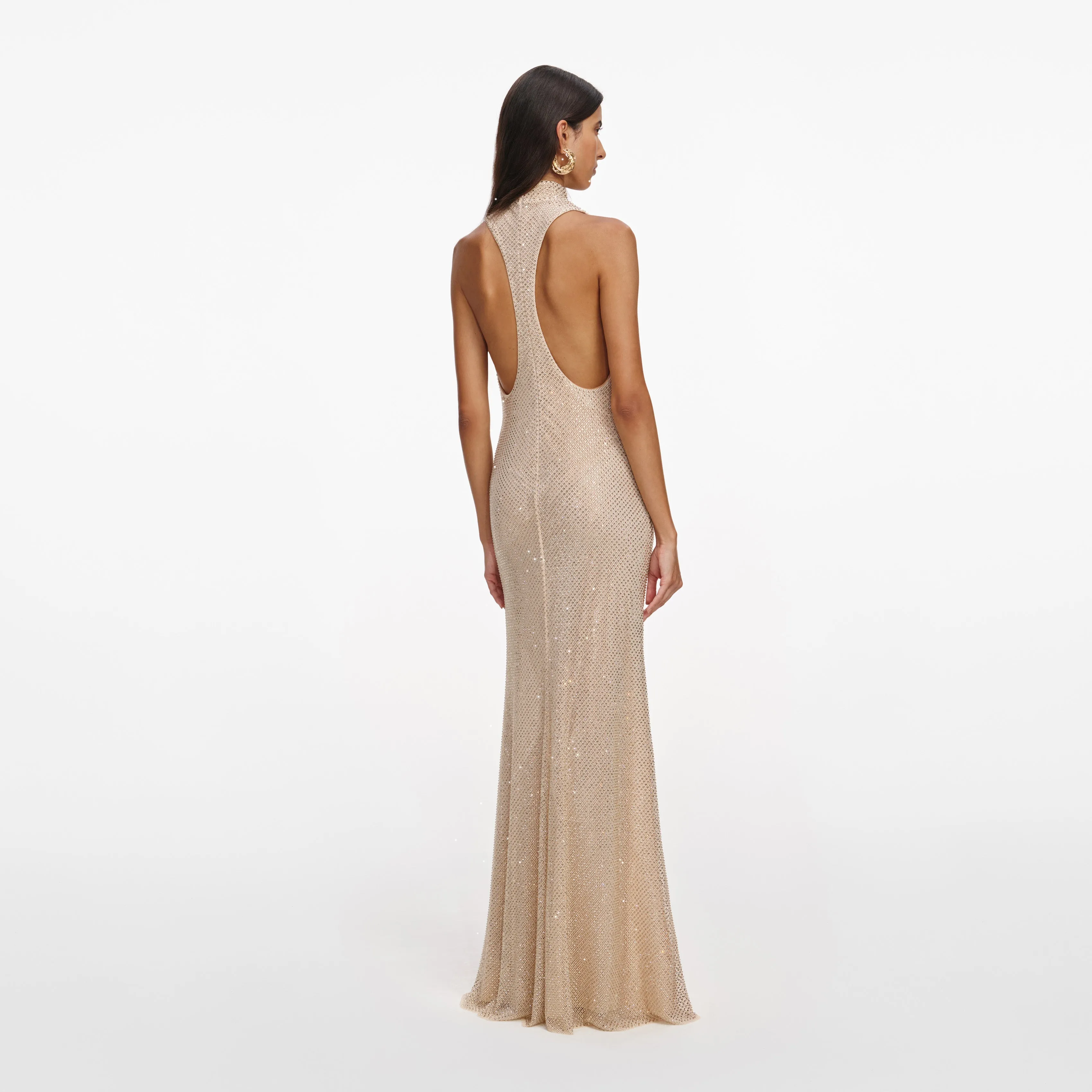 Champagne Rhinestone Racer Back Maxi Dress sold by Self-Portrait product image thumbnail 3