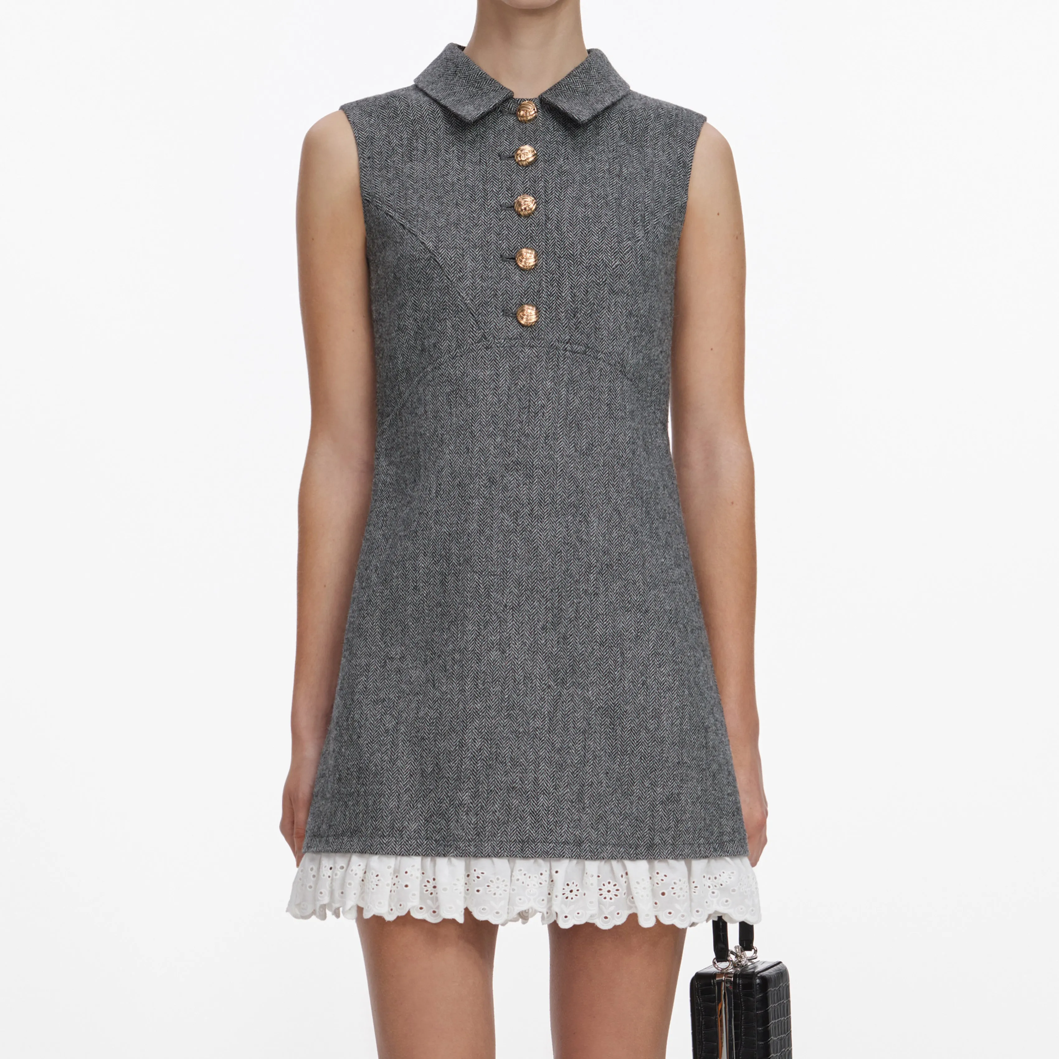 Grey Herringbone Mini Dress sold by Self-Portrait product image thumbnail 4
