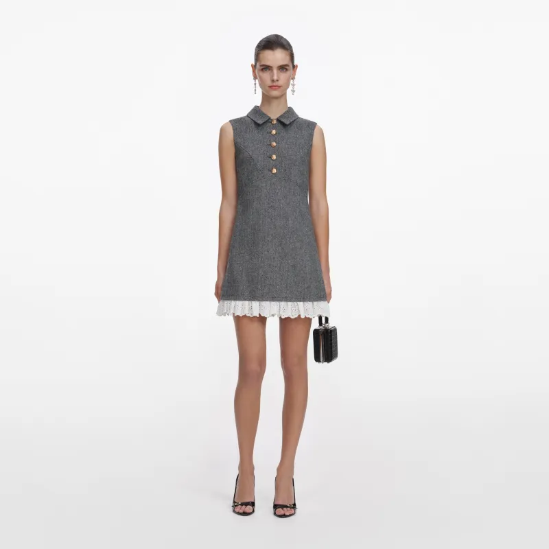 Grey Herringbone Mini Dress made by Self-Portrait