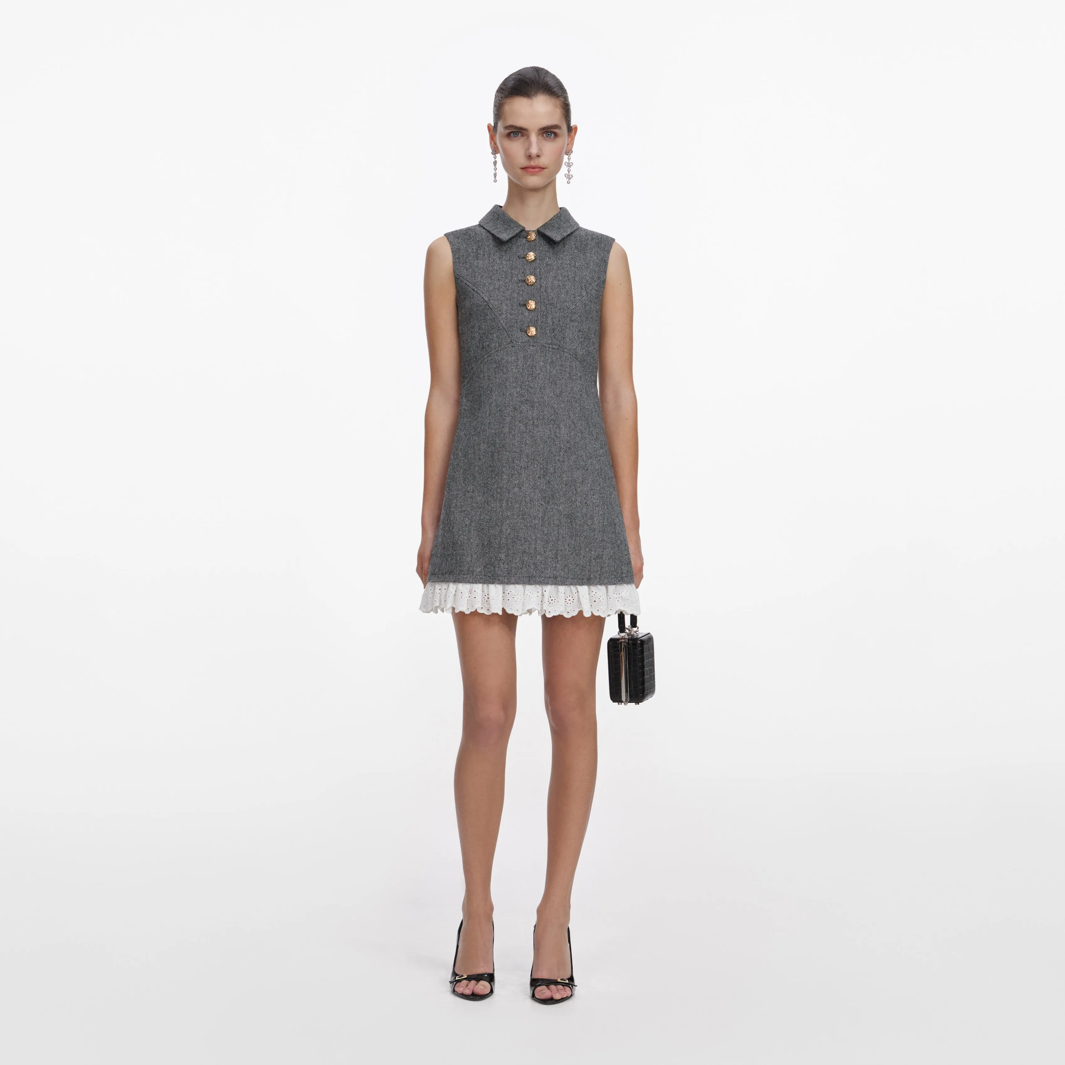 Grey Herringbone Mini Dress sold by Self-Portrait