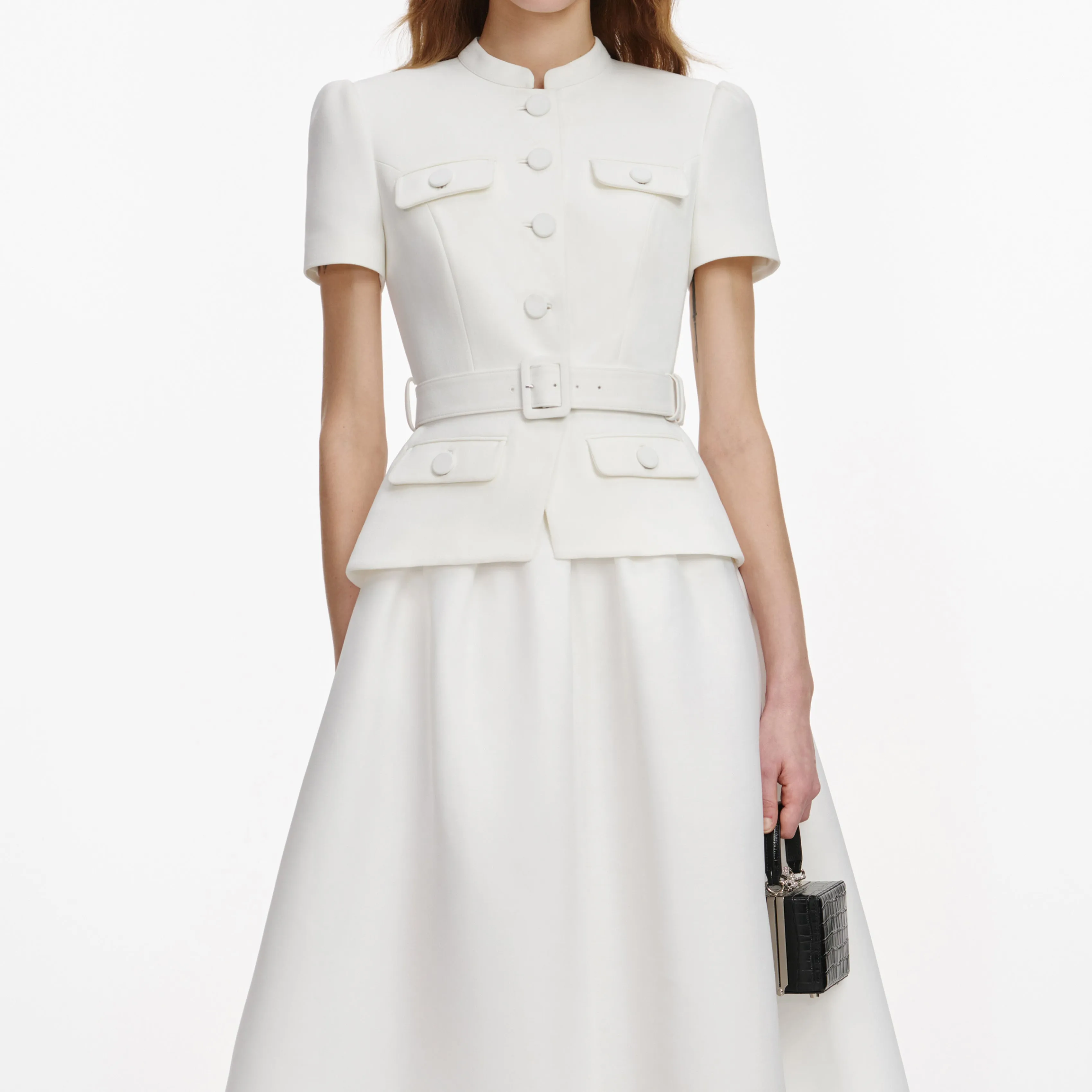 White Tailored Taffeta Midi Dress sold by Self-Portrait product image thumbnail 4