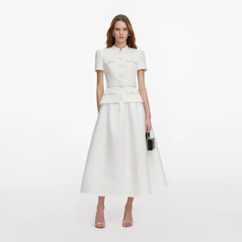 White Tailored Taffeta Midi Dress made by Self-Portrait