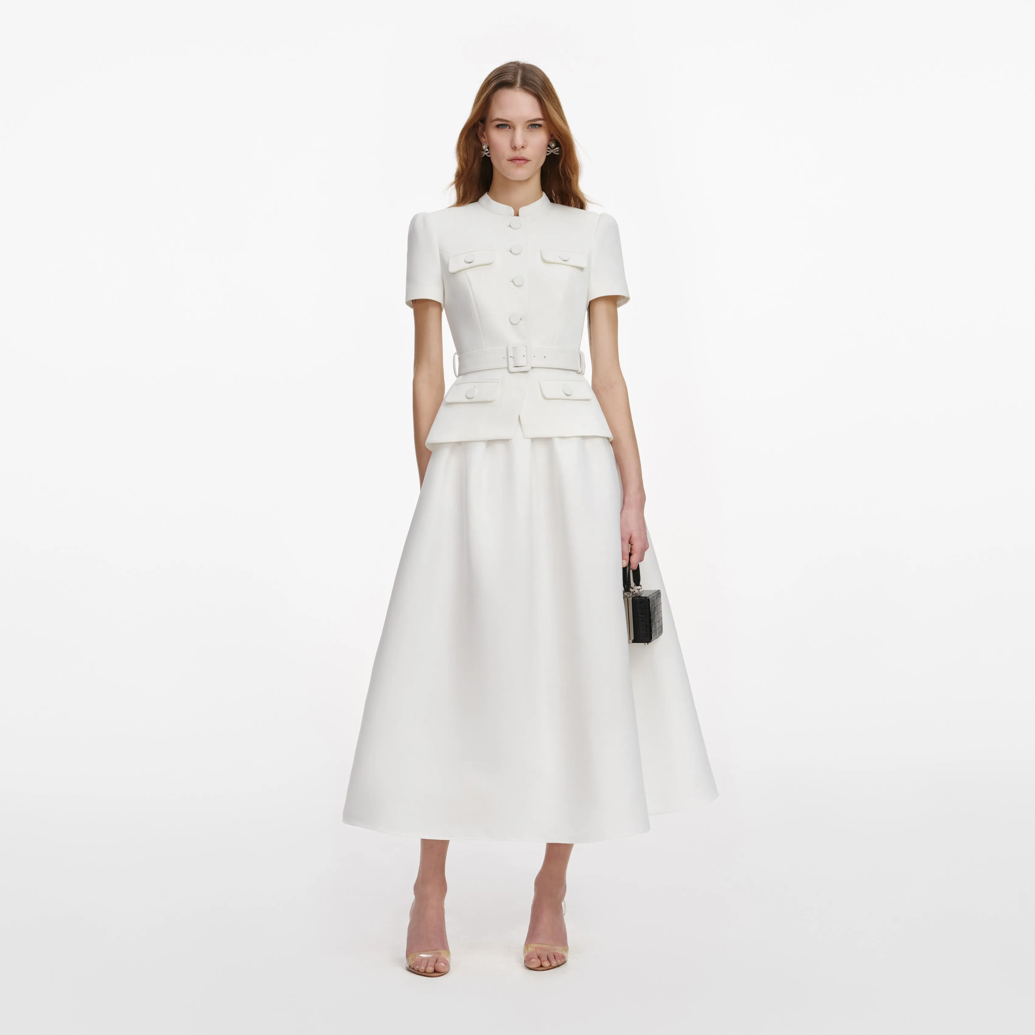 White Tailored Taffeta Midi Dress sold by Self-Portrait