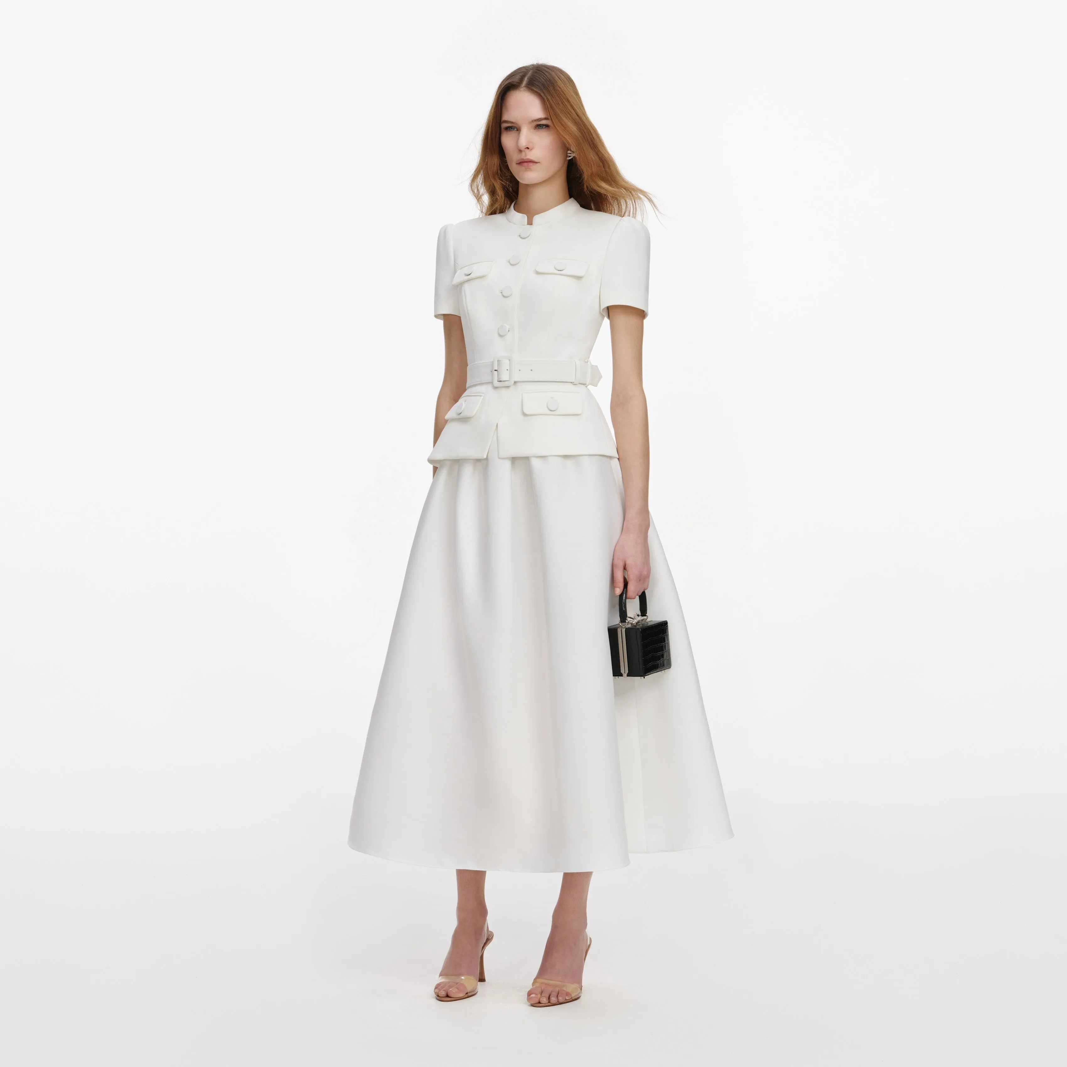 White Tailored Taffeta Midi Dress sold by Self-Portrait product image thumbnail 2