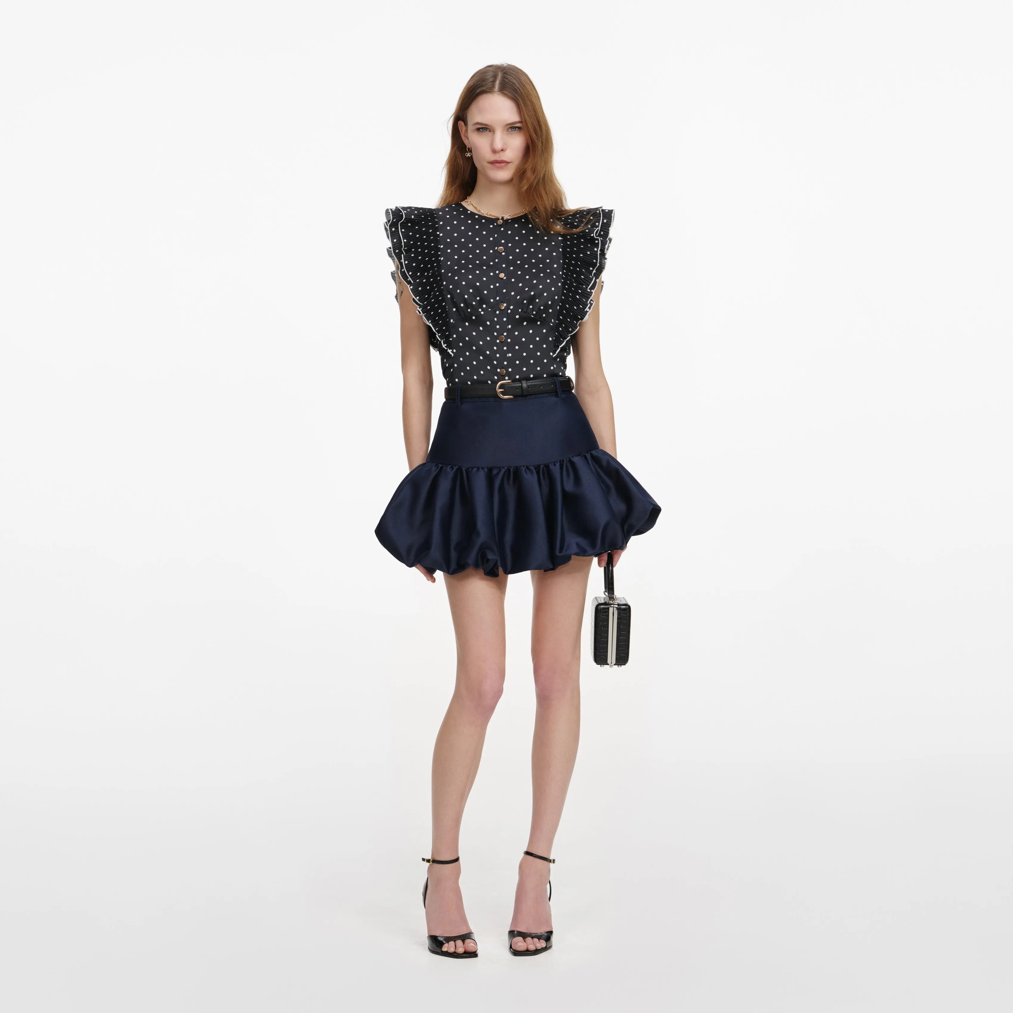 Navy Taffeta Skirt sold by Self-Portrait