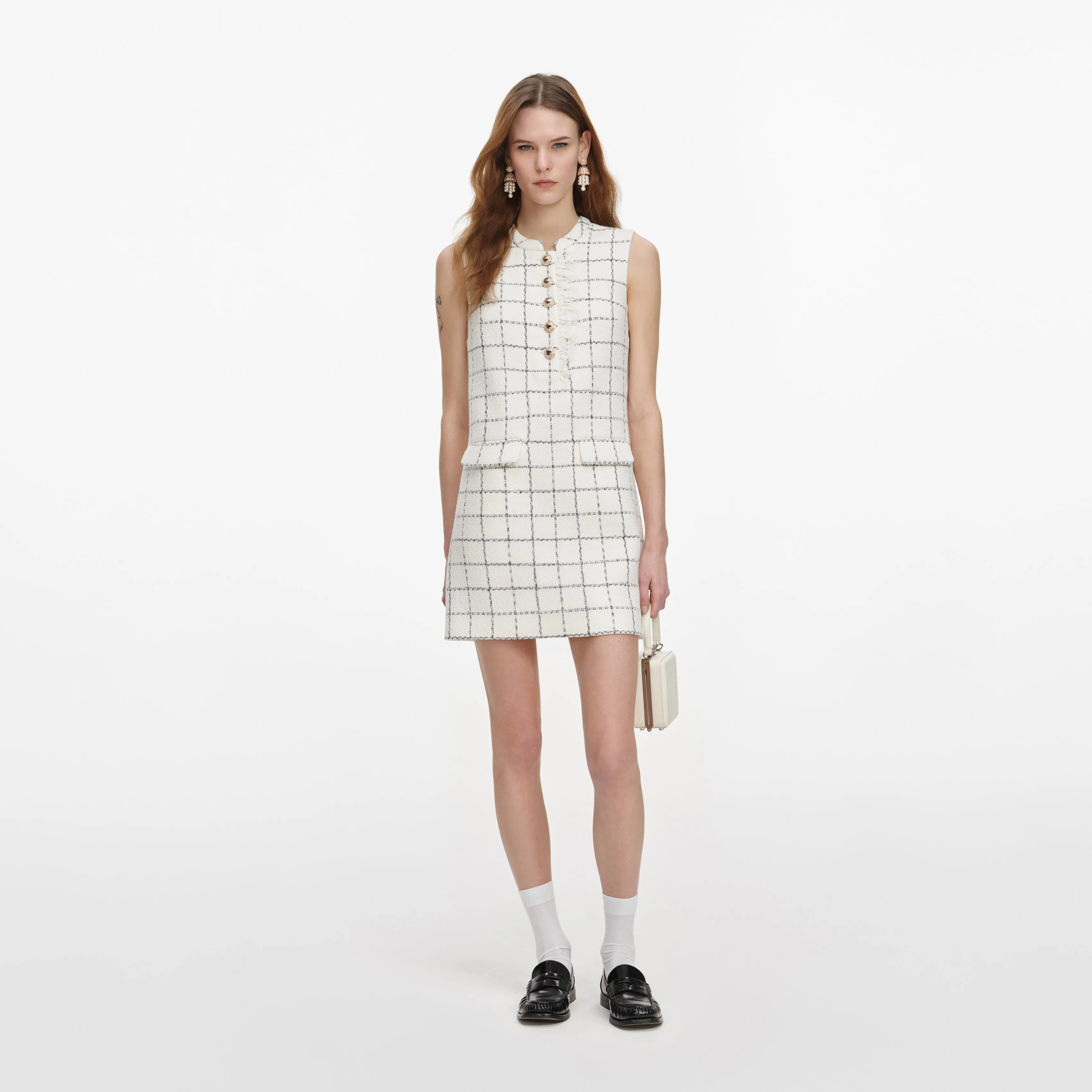 Check Boucle Lace Trim Mini Dress sold by Self-Portrait