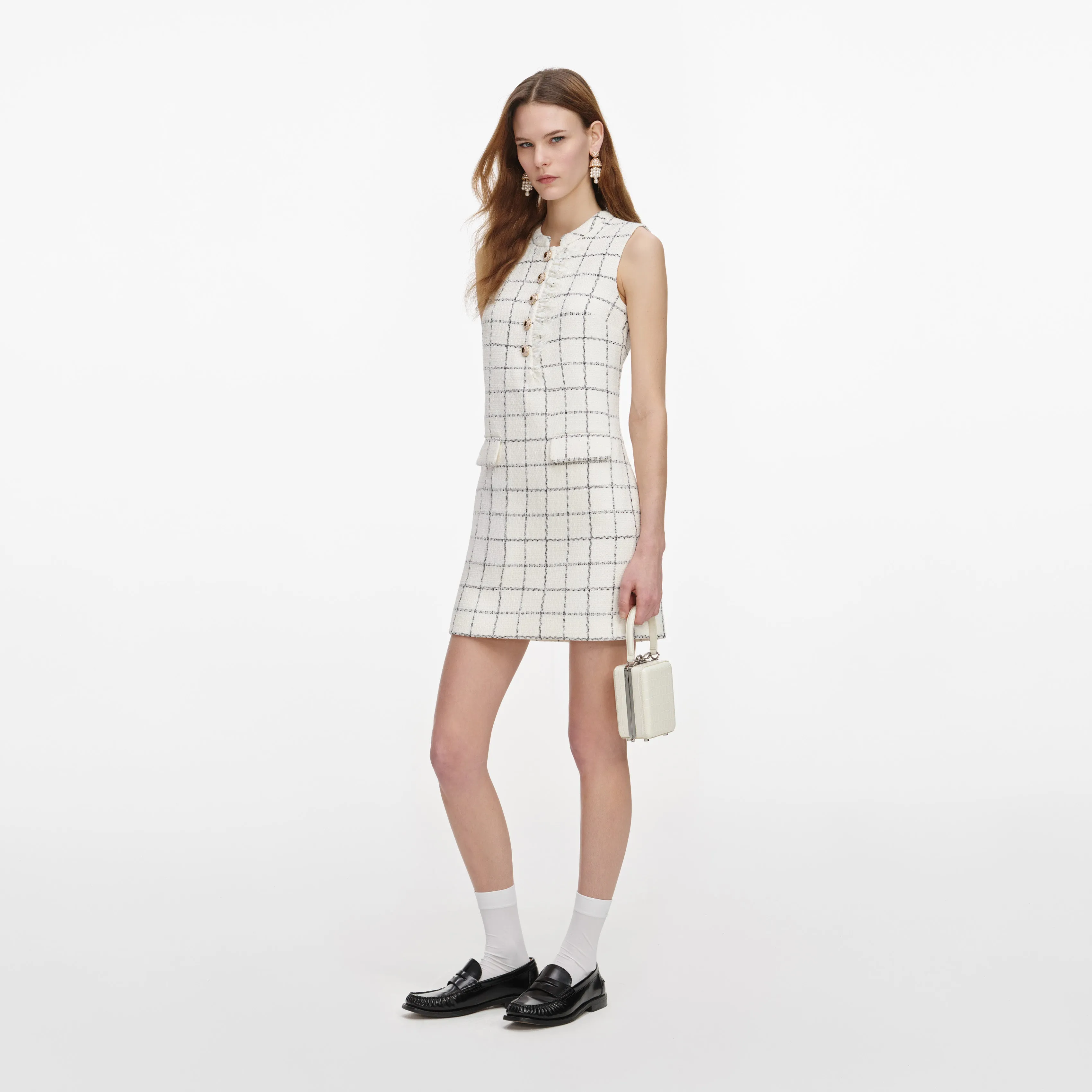 Check Boucle Lace Trim Mini Dress sold by Self-Portrait product image thumbnail 2