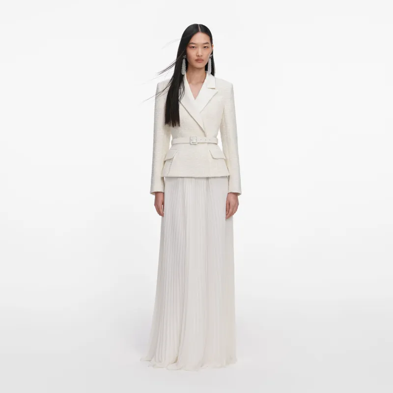Cream Tailored Boucle Chiffon Maxi Dress made by Self-Portrait