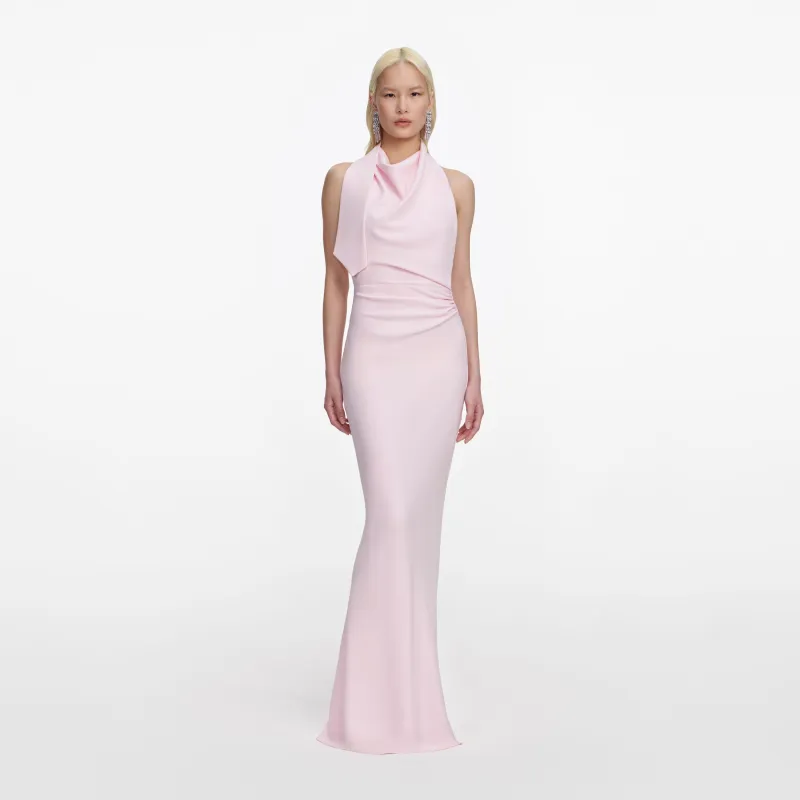 Pink Crepe Halter Neck Maxi Dress made by Self-Portrait