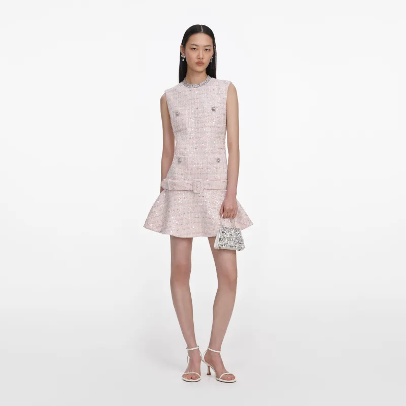 Pink Sequin Boucle Belted Mini Dress made by Self-Portrait