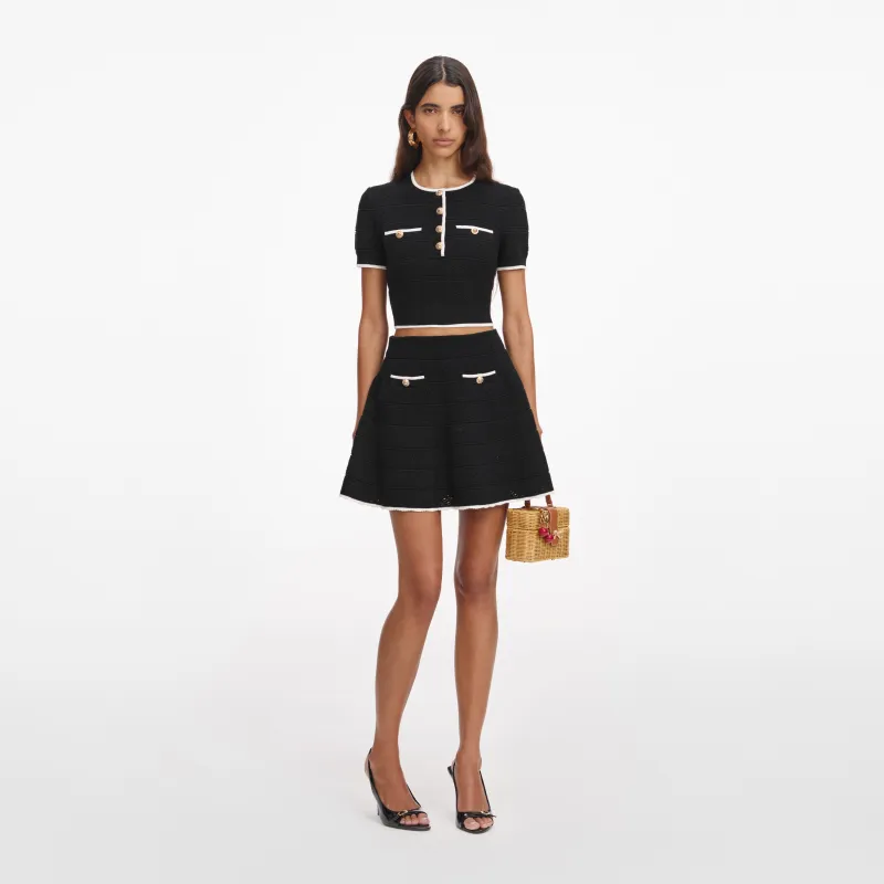 Black Pointelle Knit Mini Skirt made by Self-Portrait