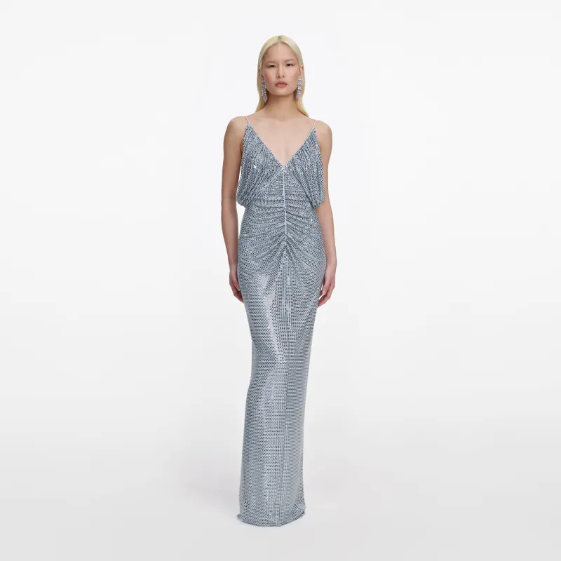 Blue Rhinestone Mesh Maxi Dress made by Self-Portrait