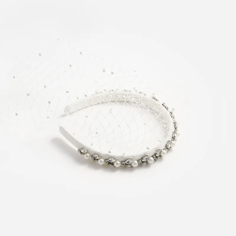 Pearl Embellished Veil Headband made by Self-Portrait