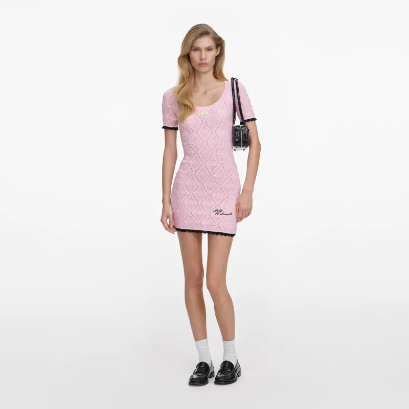 Pink Pointelle Knit Mini Dress made by Self-Portrait