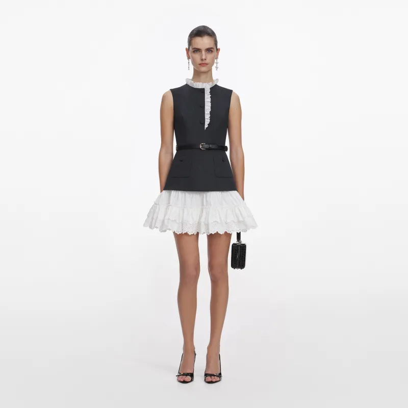 Grey Tailored Cotton Frill Mini Dress made by Self-Portrait
