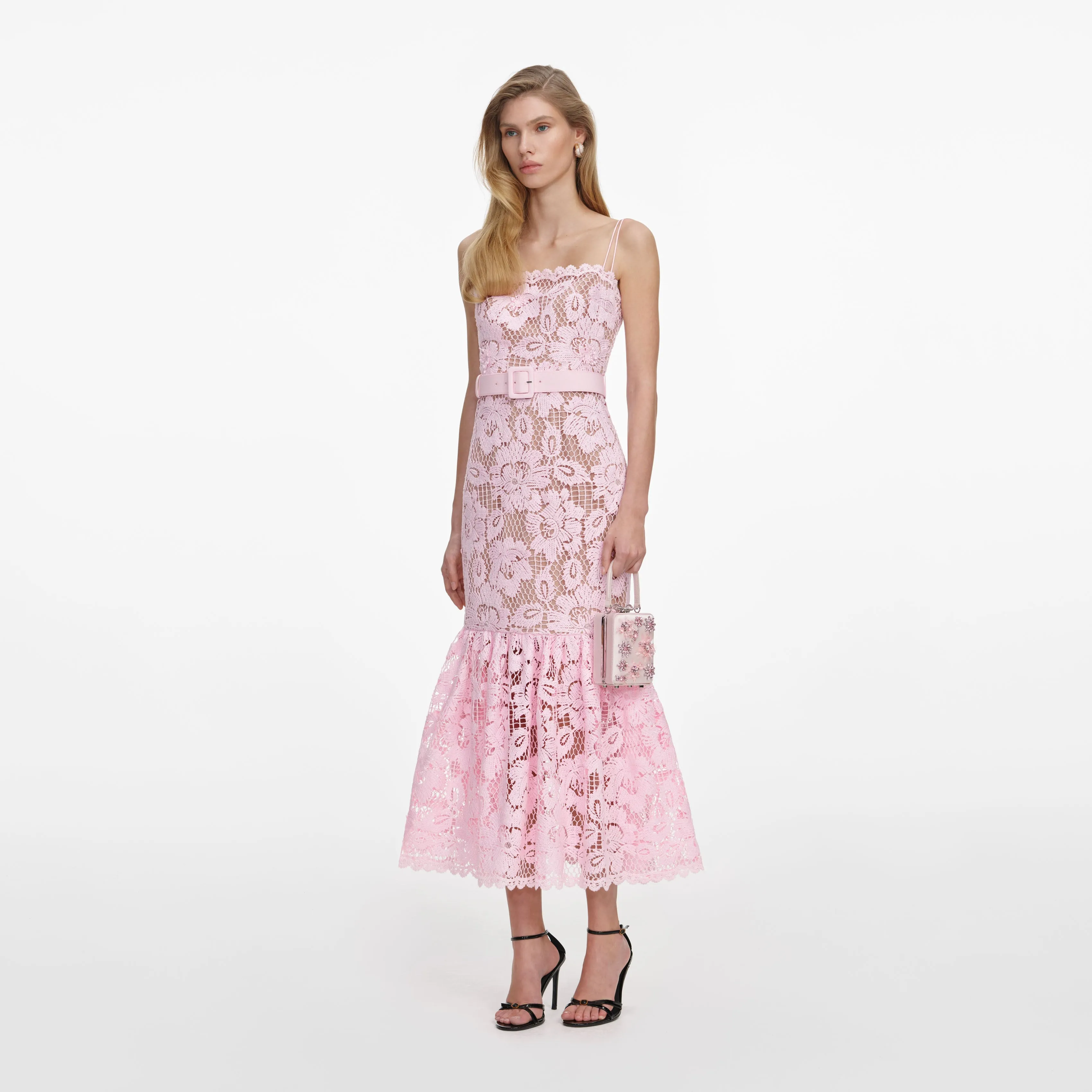 Pink Crochet Lace Midi Dress sold by Self-Portrait product image thumbnail 2