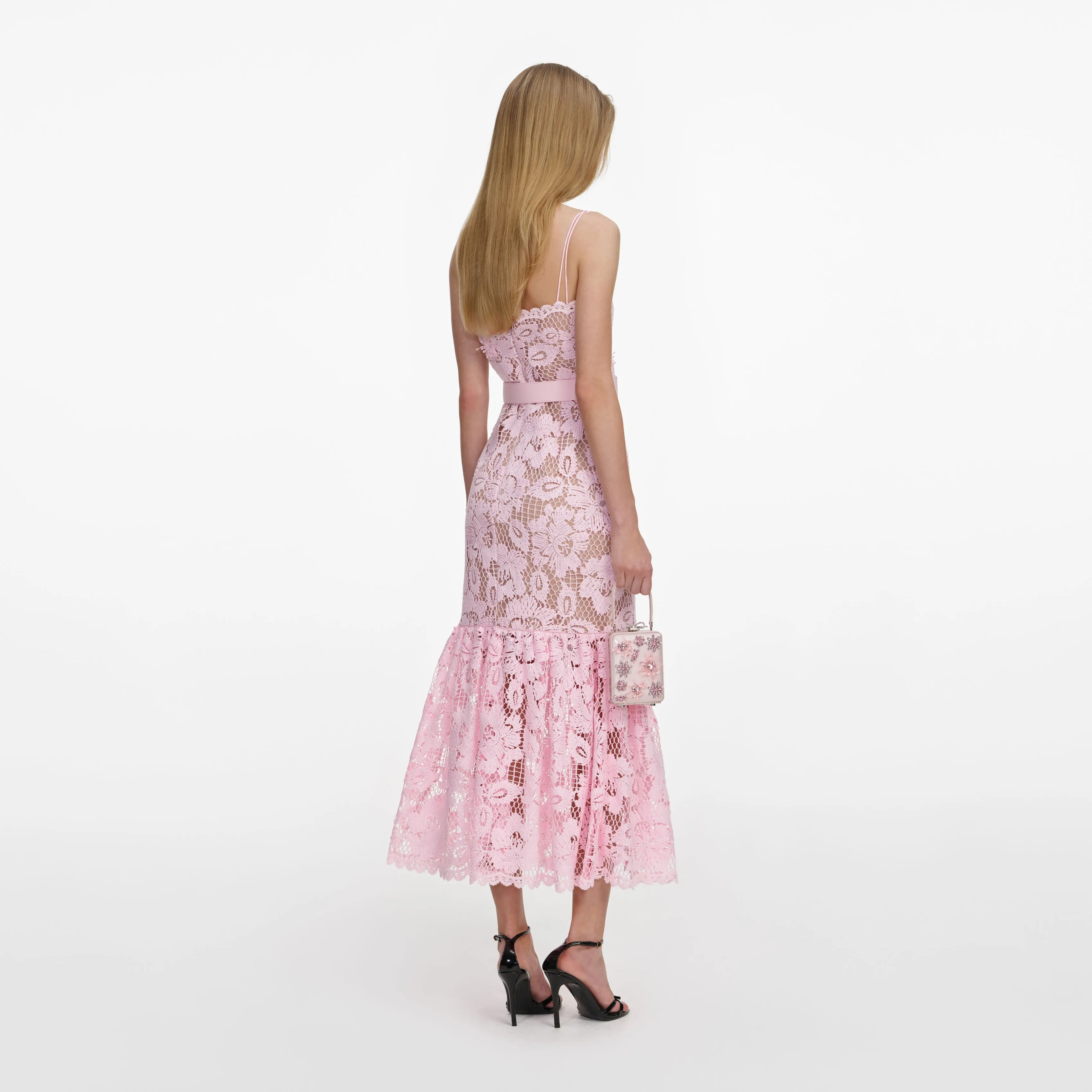 Pink Crochet Lace Midi Dress sold by Self-Portrait product image thumbnail 3
