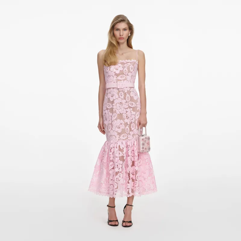 Pink Crochet Lace Midi Dress made by Self-Portrait