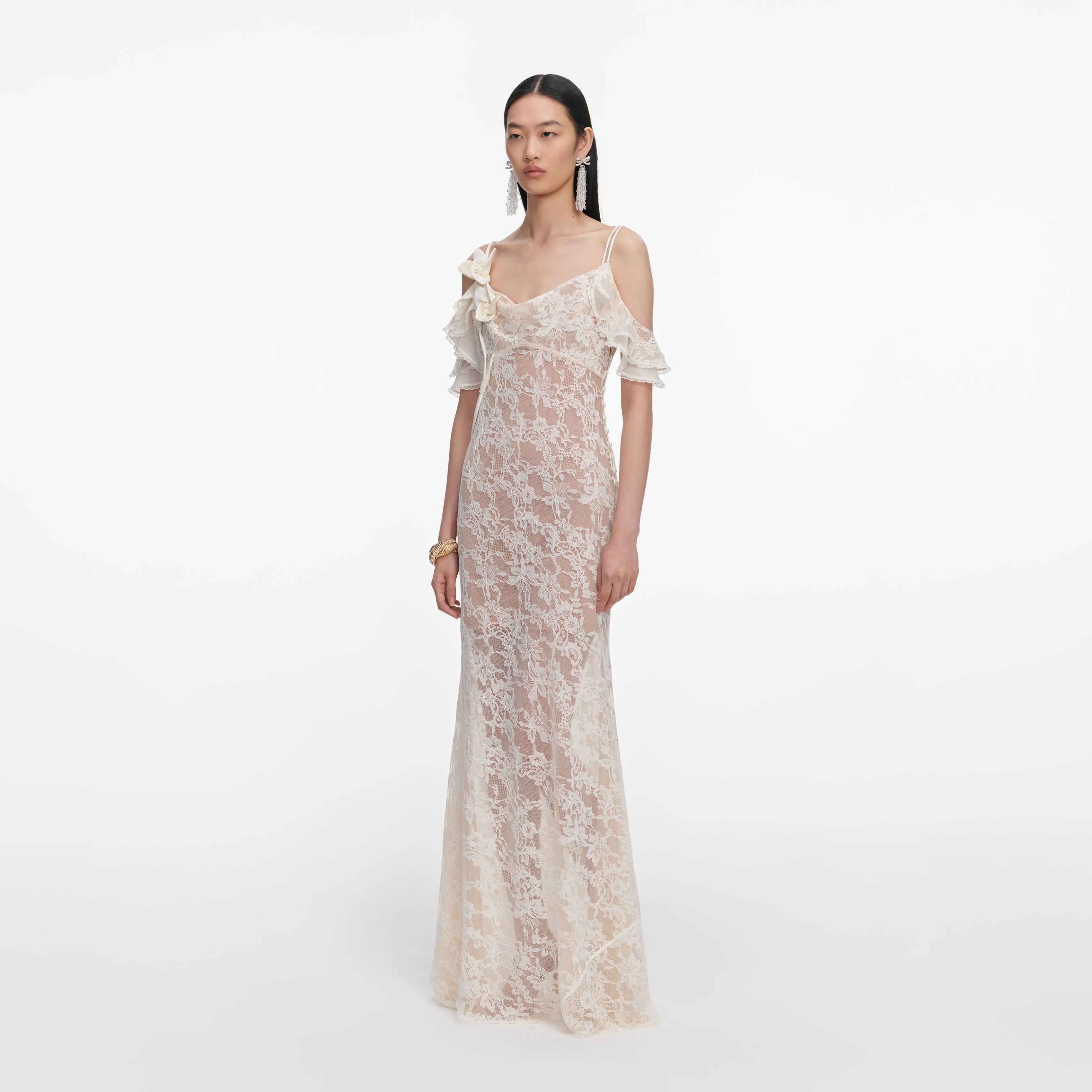 Cream Lace Flower Maxi Dress sold by Self-Portrait product image thumbnail 2