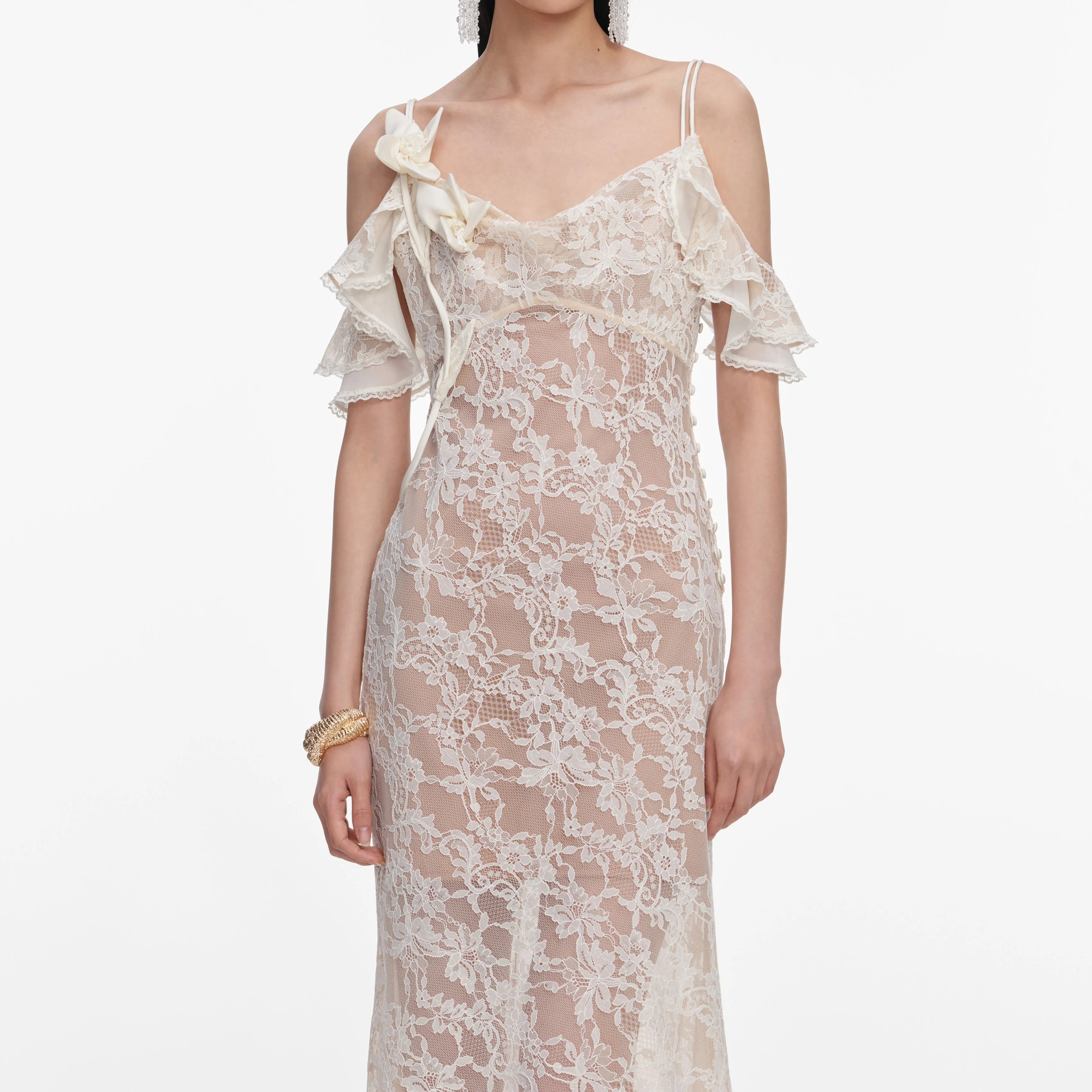 Cream Lace Flower Maxi Dress sold by Self-Portrait product image thumbnail 4