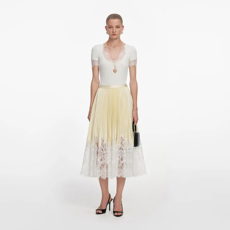 Yellow Satin Lace Midi Skirt made by Self-Portrait