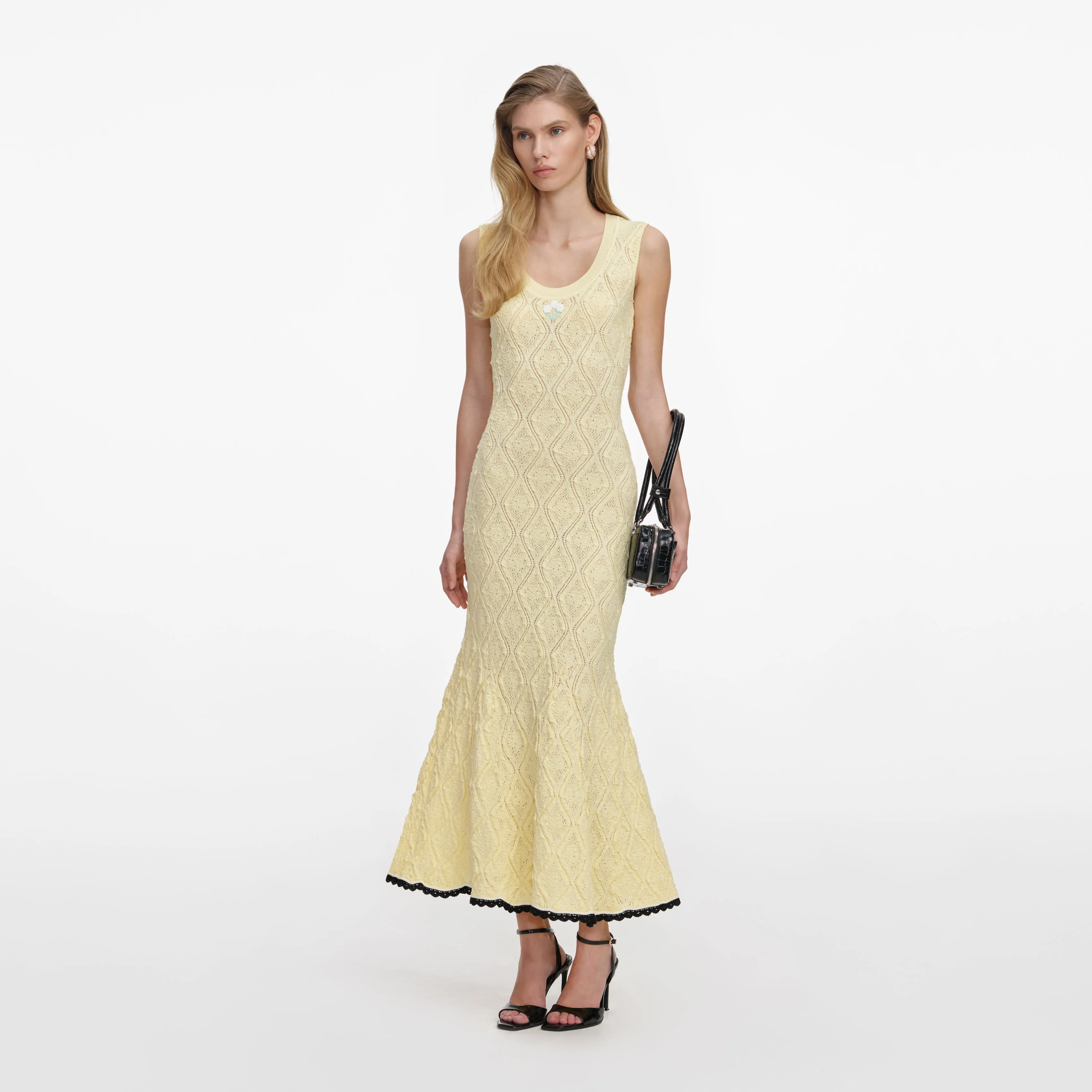 Yellow Pointelle Knit Midi Dress sold by Self-Portrait product image thumbnail 2