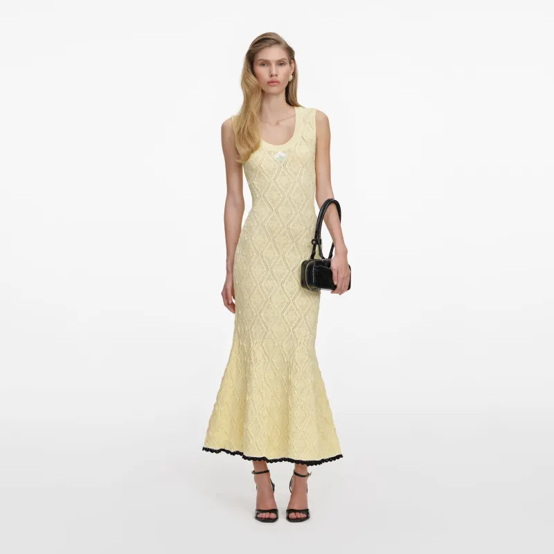 Yellow Pointelle Knit Midi Dress made by Self-Portrait