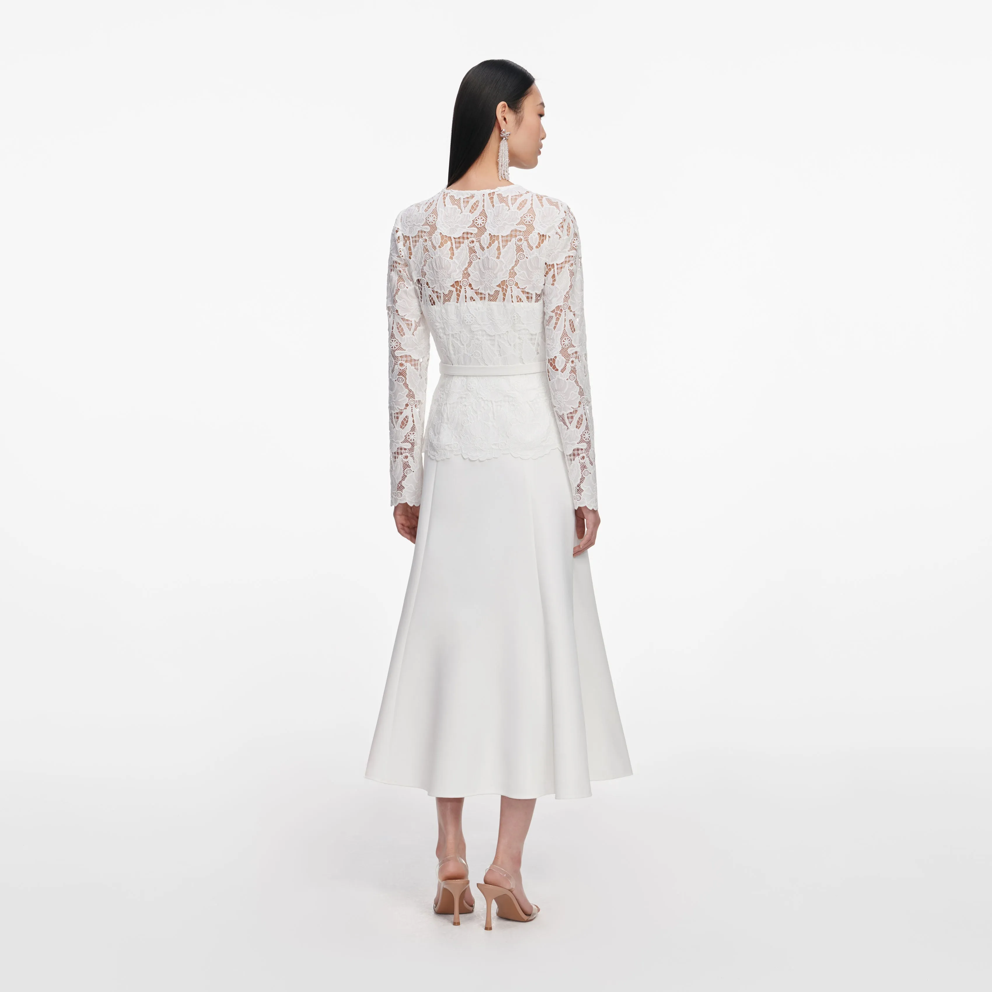 White Lace Crepe Midi Dress sold by Self-Portrait product image thumbnail 3