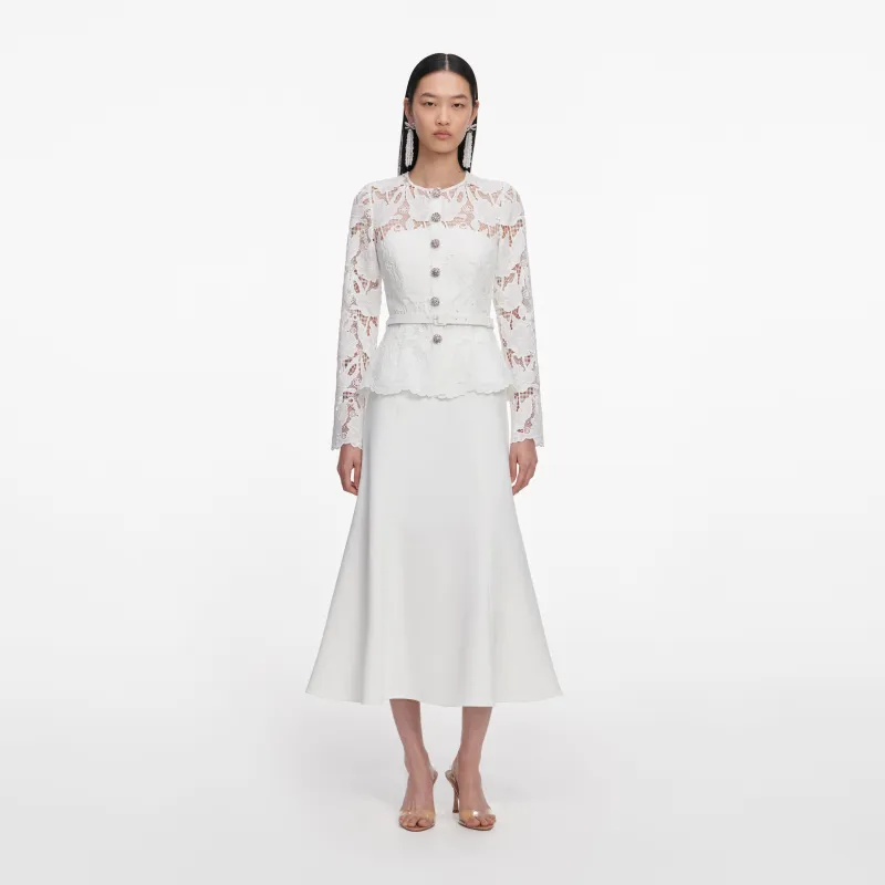 White Lace Crepe Midi Dress made by Self-Portrait