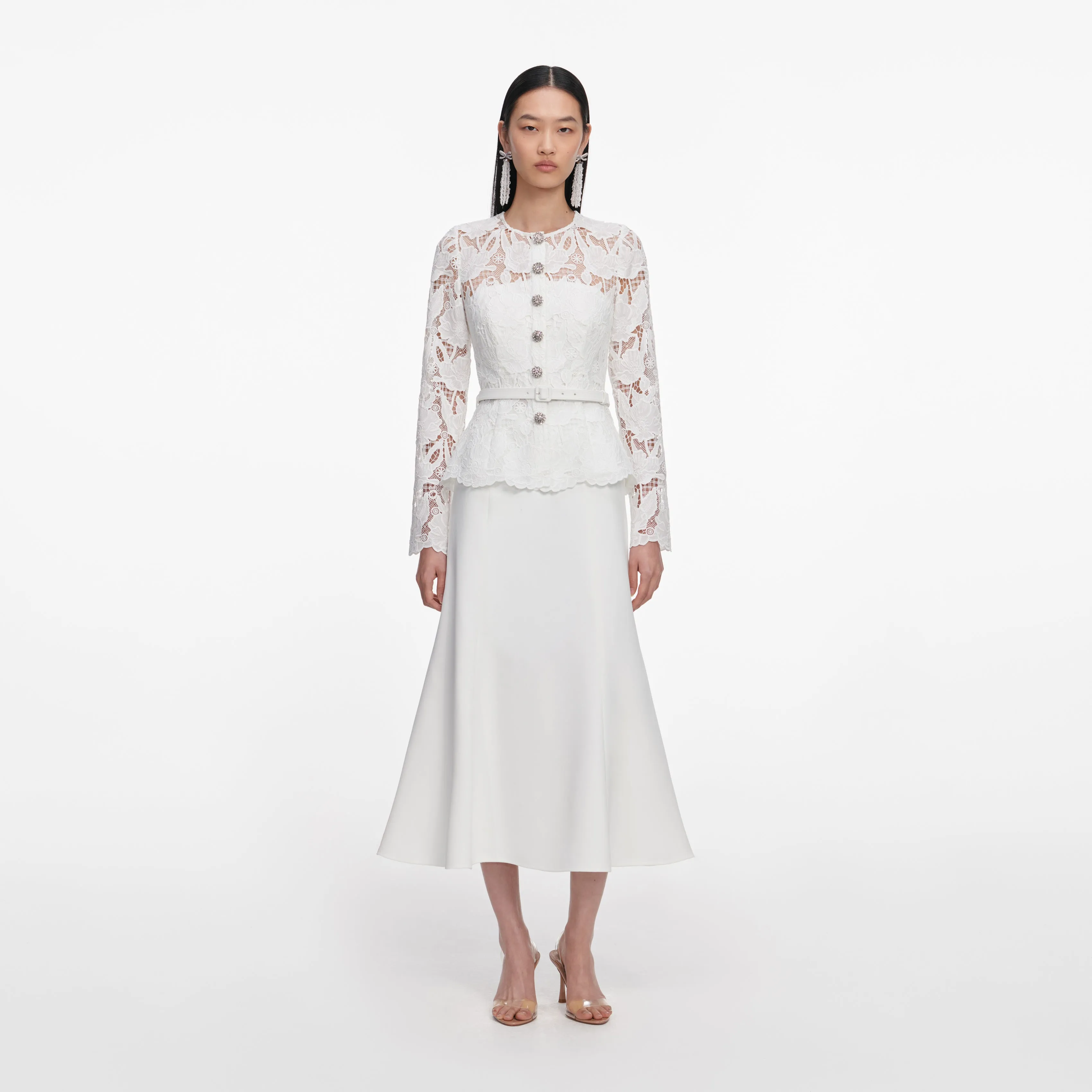 White Lace Crepe Midi Dress sold by Self-Portrait