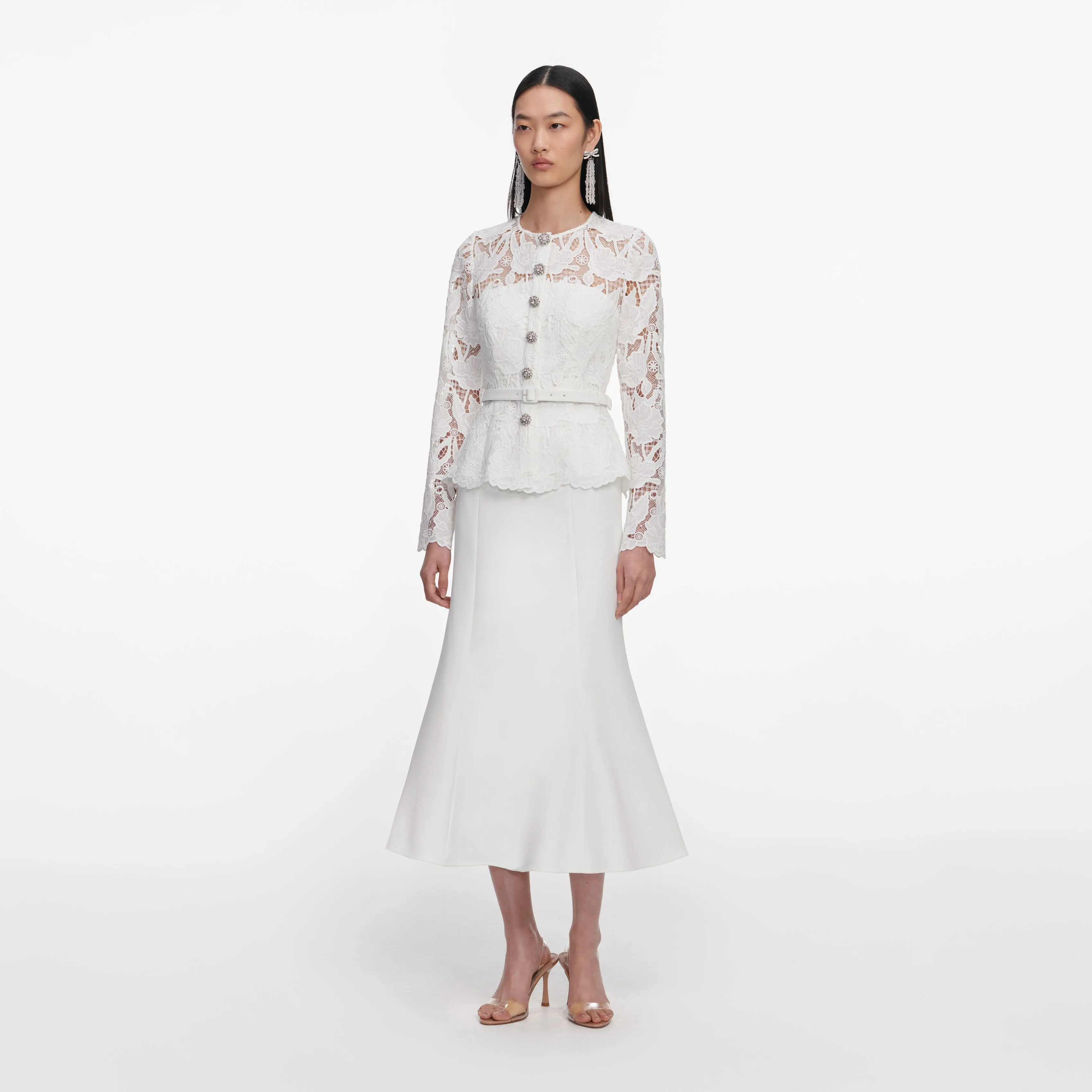 White Lace Crepe Midi Dress sold by Self-Portrait product image thumbnail 2