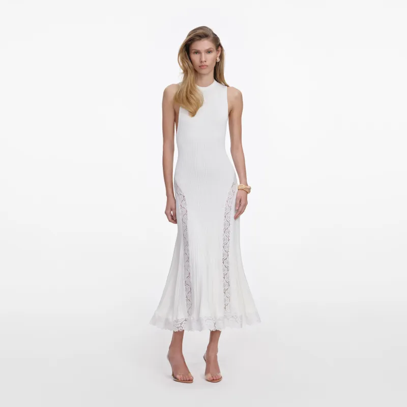 White Knit Lace Insert Midi Dress made by Self-Portrait