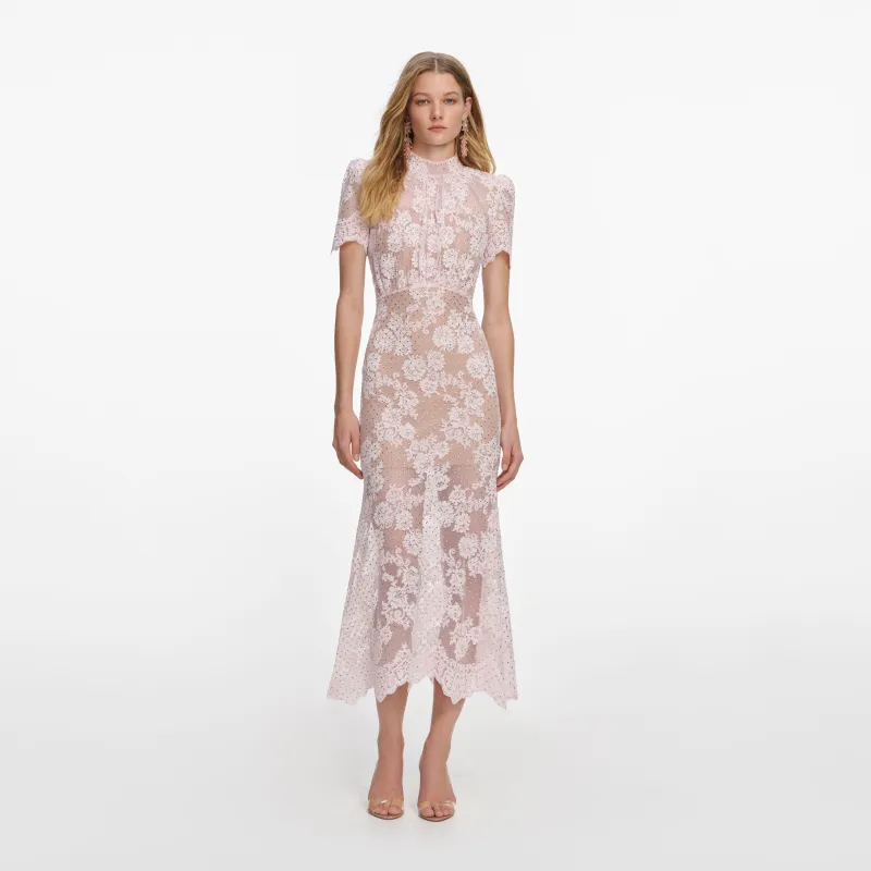 Pink Rhinestone Lace Midi Dress made by Self-Portrait