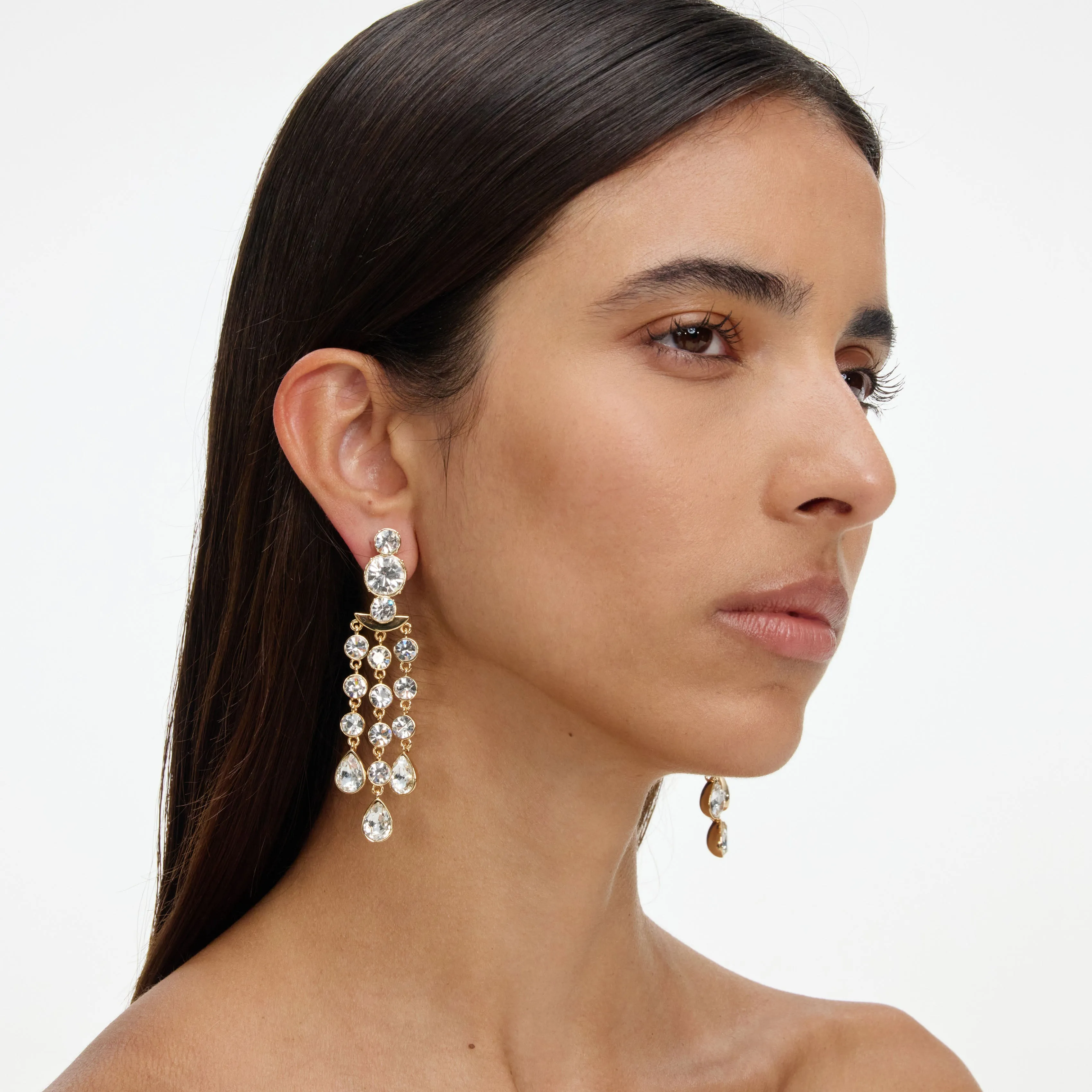 Gold Crystal Tiered Droplet Earrings sold by Self-Portrait product image thumbnail 2