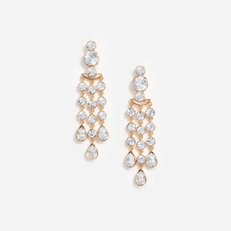 Gold Crystal Tiered Droplet Earrings made by Self-Portrait