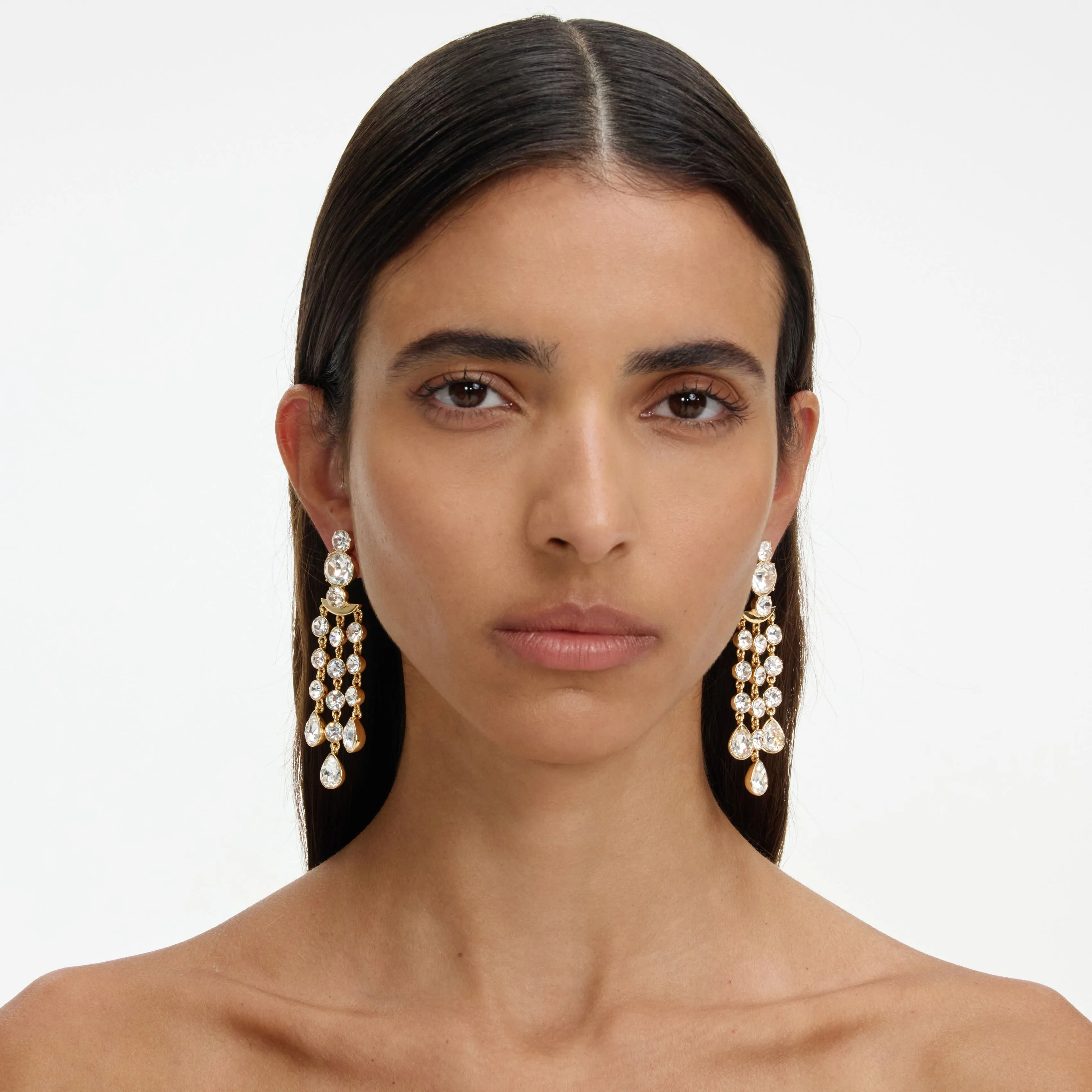 Gold Crystal Tiered Droplet Earrings sold by Self-Portrait product image thumbnail 4