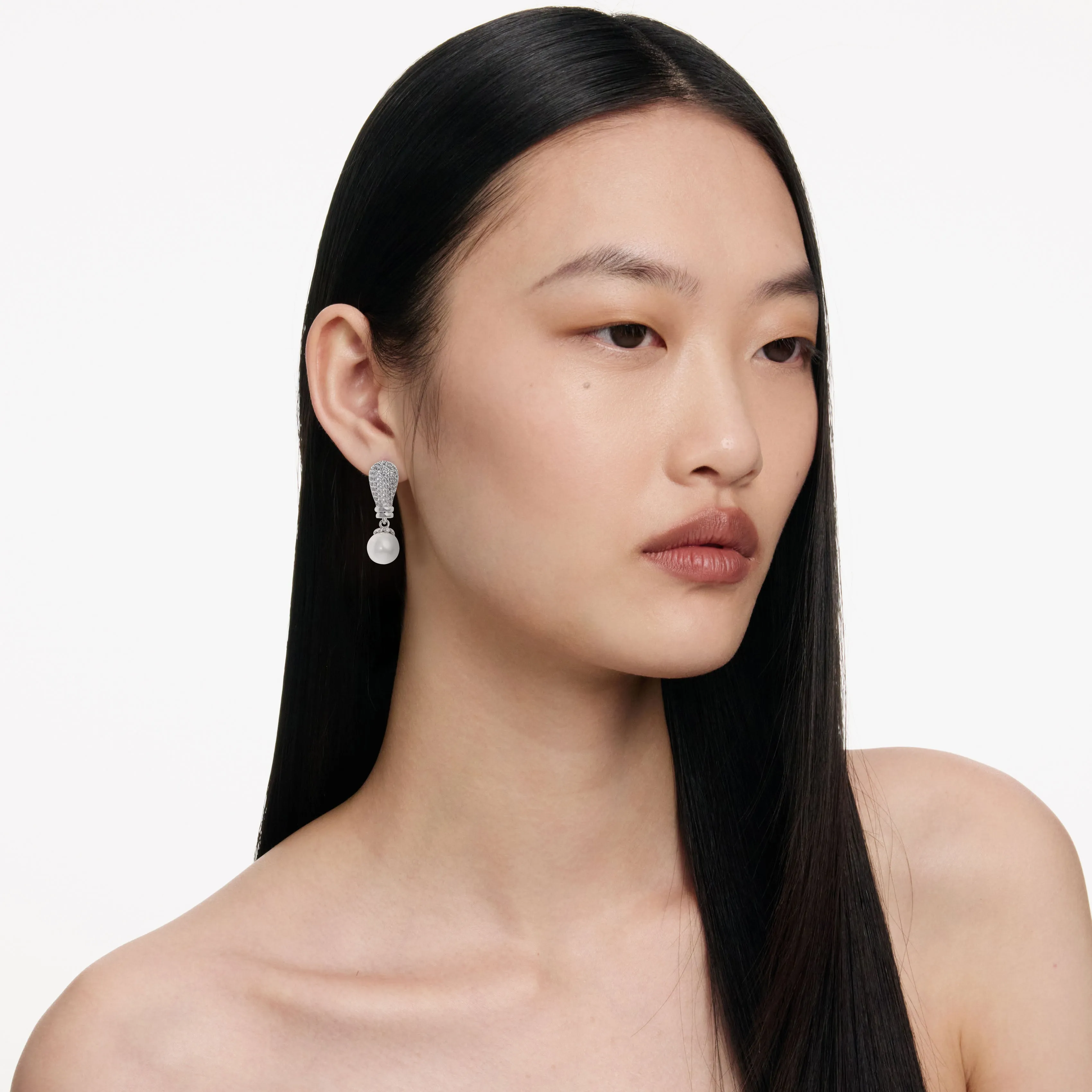 Silver Crystal Pearl Drop Earrings sold by Self-Portrait product image thumbnail 3